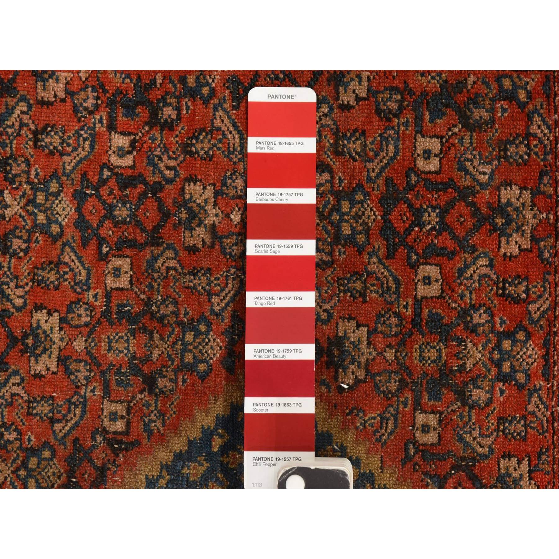 1'10"x3'2" Scarlet Sage Red, Antique Persian Senneh, Even Wear, Clean, Good Condition, 100% Wool, Hand Knotted, Mat, Oriental Rug Sh78407