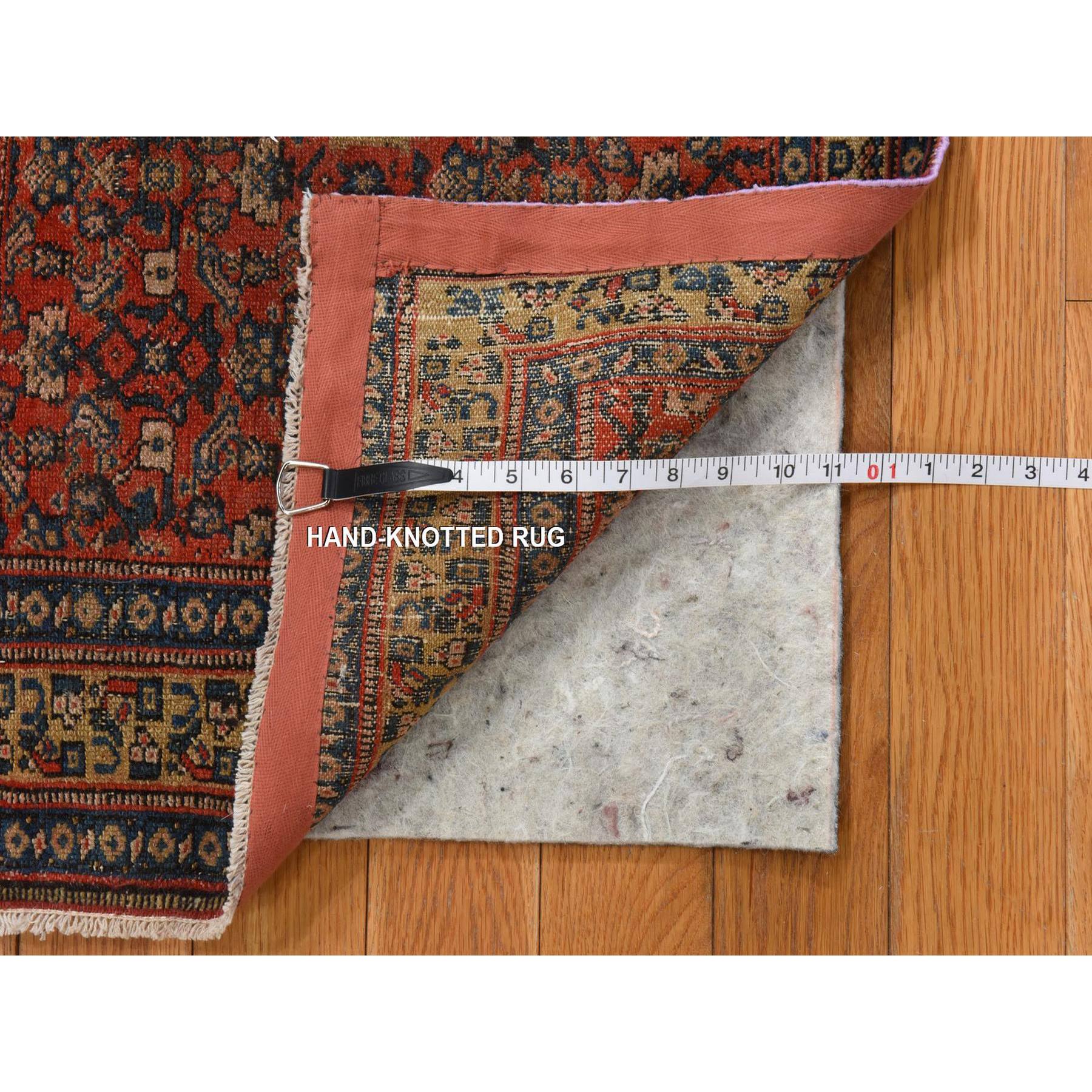 1'10"x3'2" Scarlet Sage Red, Antique Persian Senneh, Even Wear, Clean, Good Condition, 100% Wool, Hand Knotted, Mat, Oriental Rug Sh78407