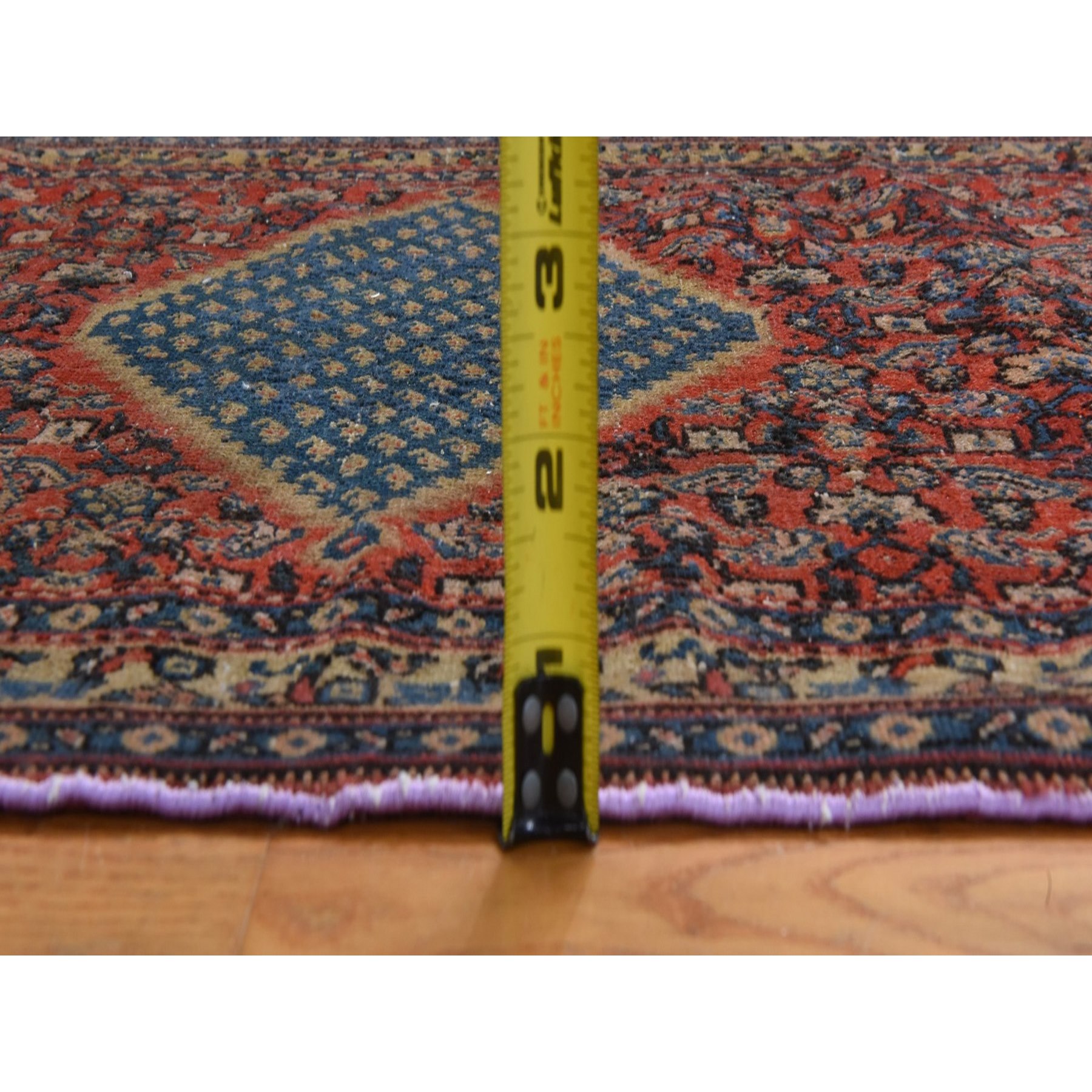 1'10"x3'2" Scarlet Sage Red, Antique Persian Senneh, Even Wear, Clean, Good Condition, 100% Wool, Hand Knotted, Mat, Oriental Rug Sh78407