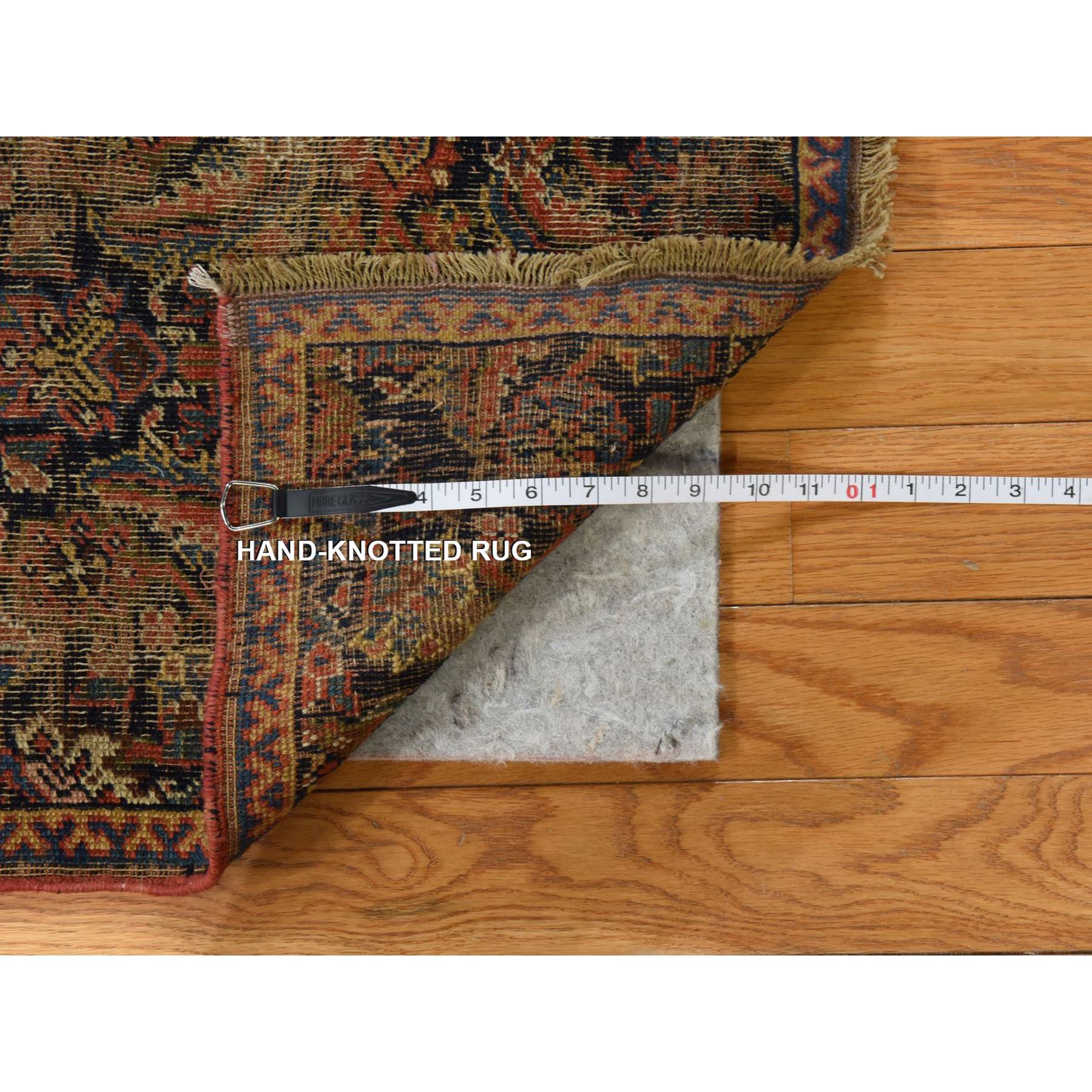 1'8"x3'3" Graphite Blue, Antique North West Persian, Worn Pile, Clean, No Holes, Sides and Ends Professionally Secured, Shabby Chic, 100% Wool, Hand Knotted, Mat, Oriental Rug Sh78410
