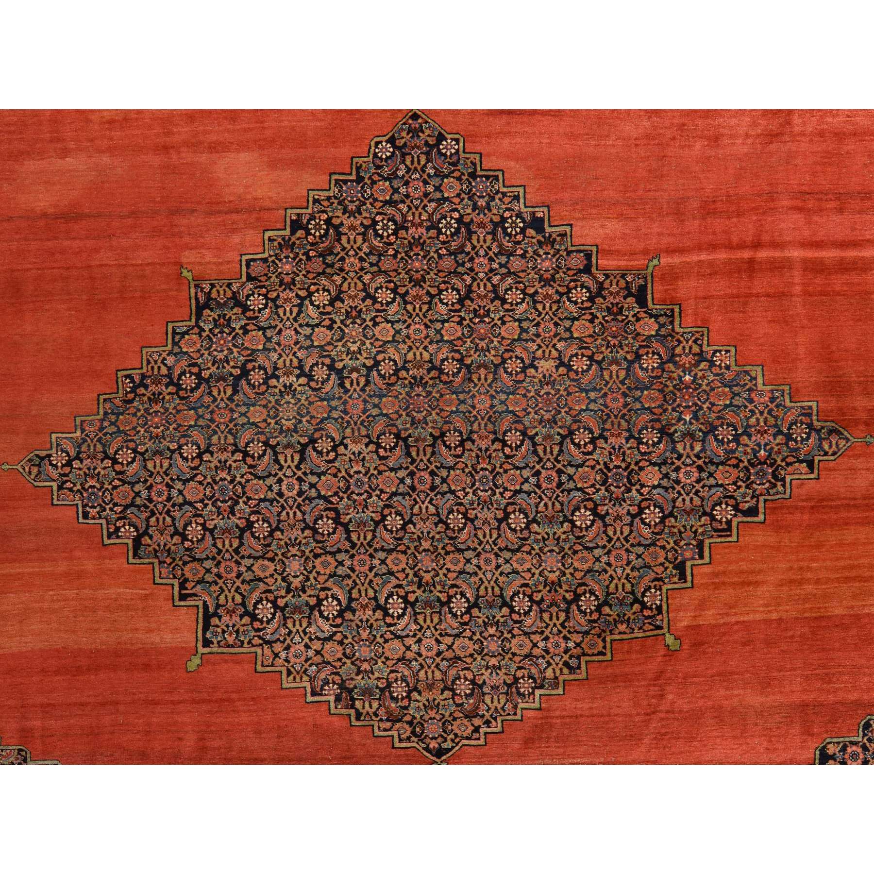 13'6"x19'2" Copper Red, Antique Persian Bidjar, Open Field Anchor Medallion Design, Good Condition, Clean, Abrush, Sides and Ends Professionally Secured, 100% Wool, Hand Knotted, XL, Oversized, Oriental Rug Sh78412