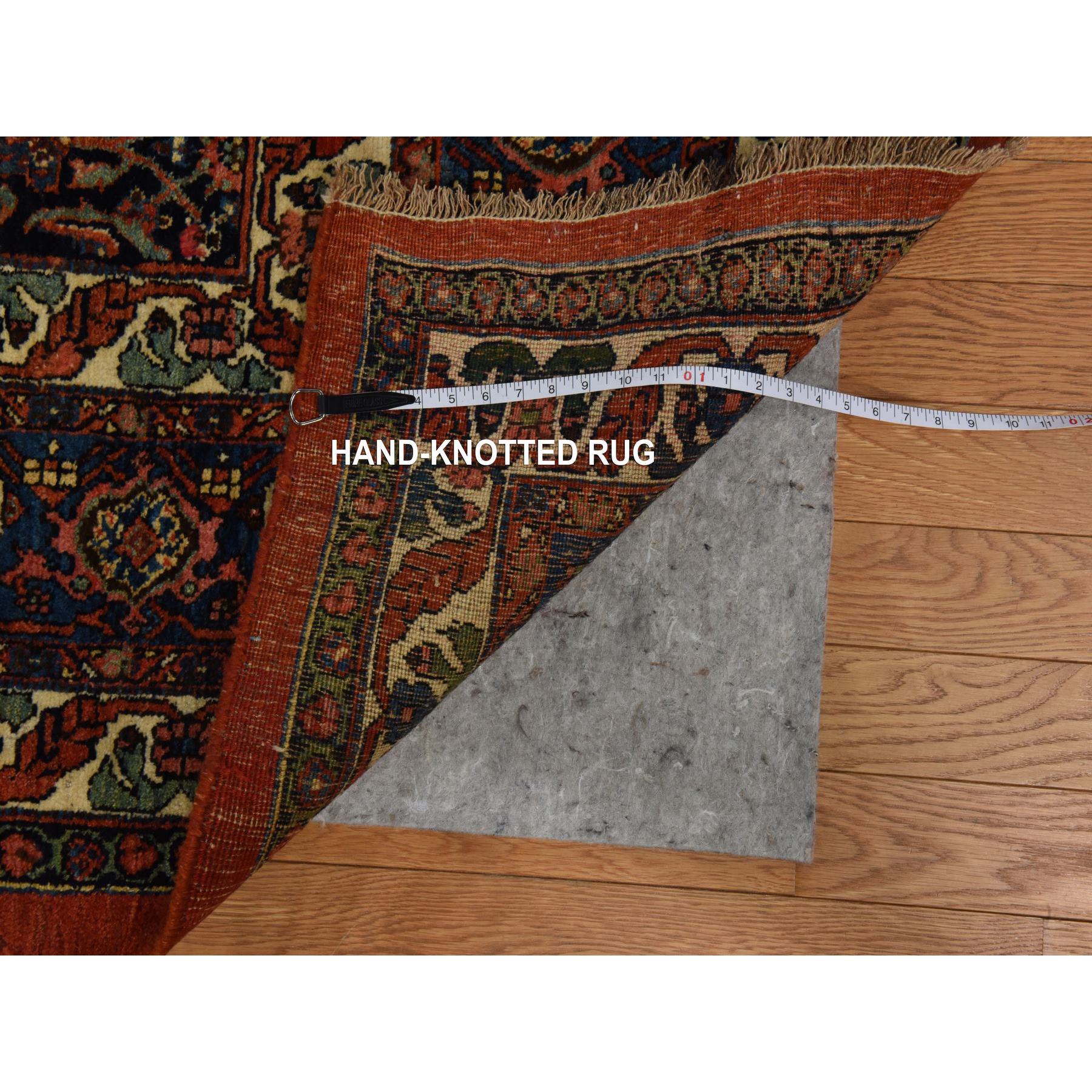 13'6"x19'2" Copper Red, Antique Persian Bidjar, Open Field Anchor Medallion Design, Good Condition, Clean, Abrush, Sides and Ends Professionally Secured, 100% Wool, Hand Knotted, XL, Oversized, Oriental Rug Sh78412