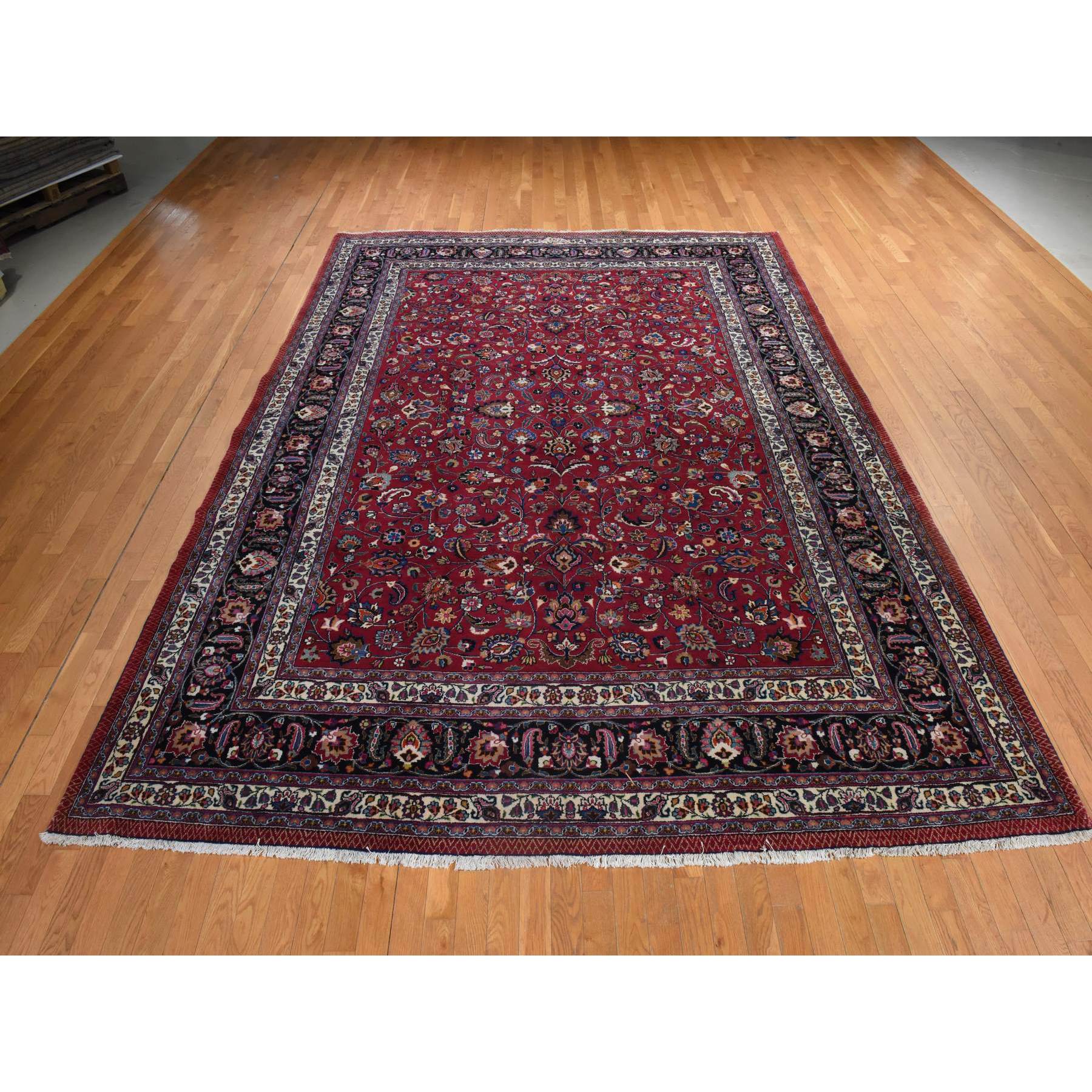 9'9"x12'10" Jazzy Red, Persian Meshad, All Over Design, Good Condition, Clean, Full Pile, 100% Wool, Hand Knotted, Oriental Rug Sh78413