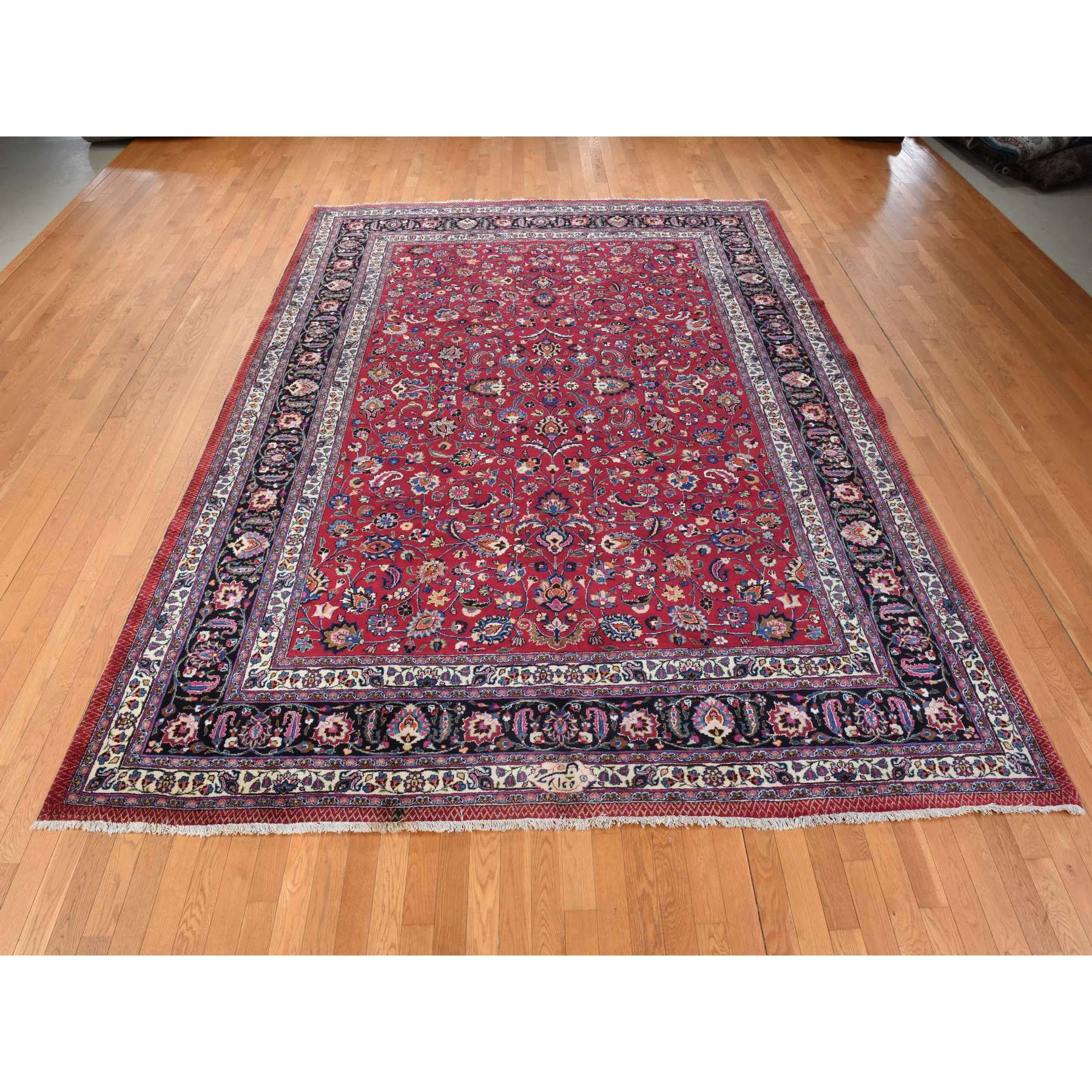 9'9"x12'10" Jazzy Red, Persian Meshad, All Over Design, Good Condition, Clean, Full Pile, 100% Wool, Hand Knotted, Oriental Rug Sh78413