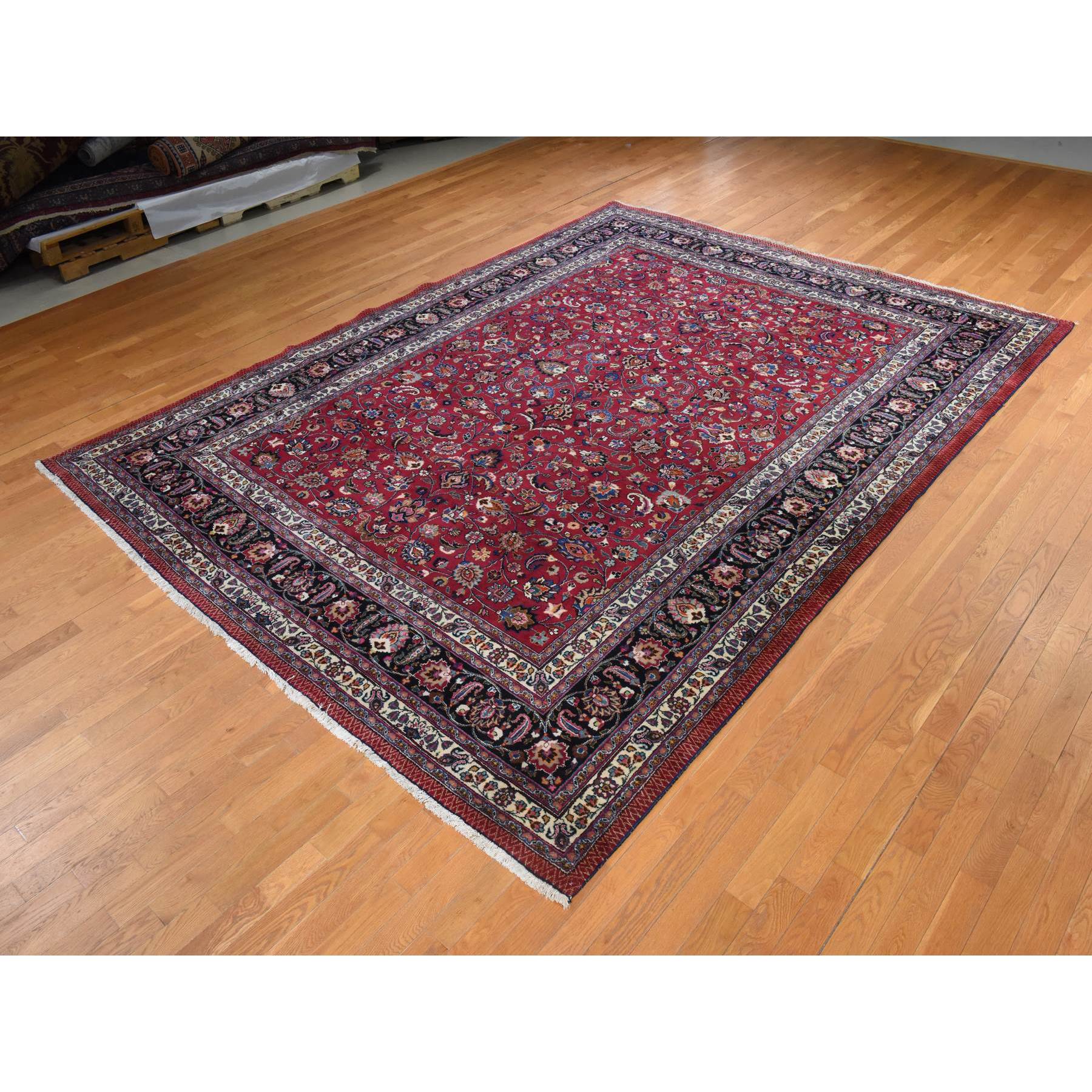 9'9"x12'10" Jazzy Red, Persian Meshad, All Over Design, Good Condition, Clean, Full Pile, 100% Wool, Hand Knotted, Oriental Rug Sh78413