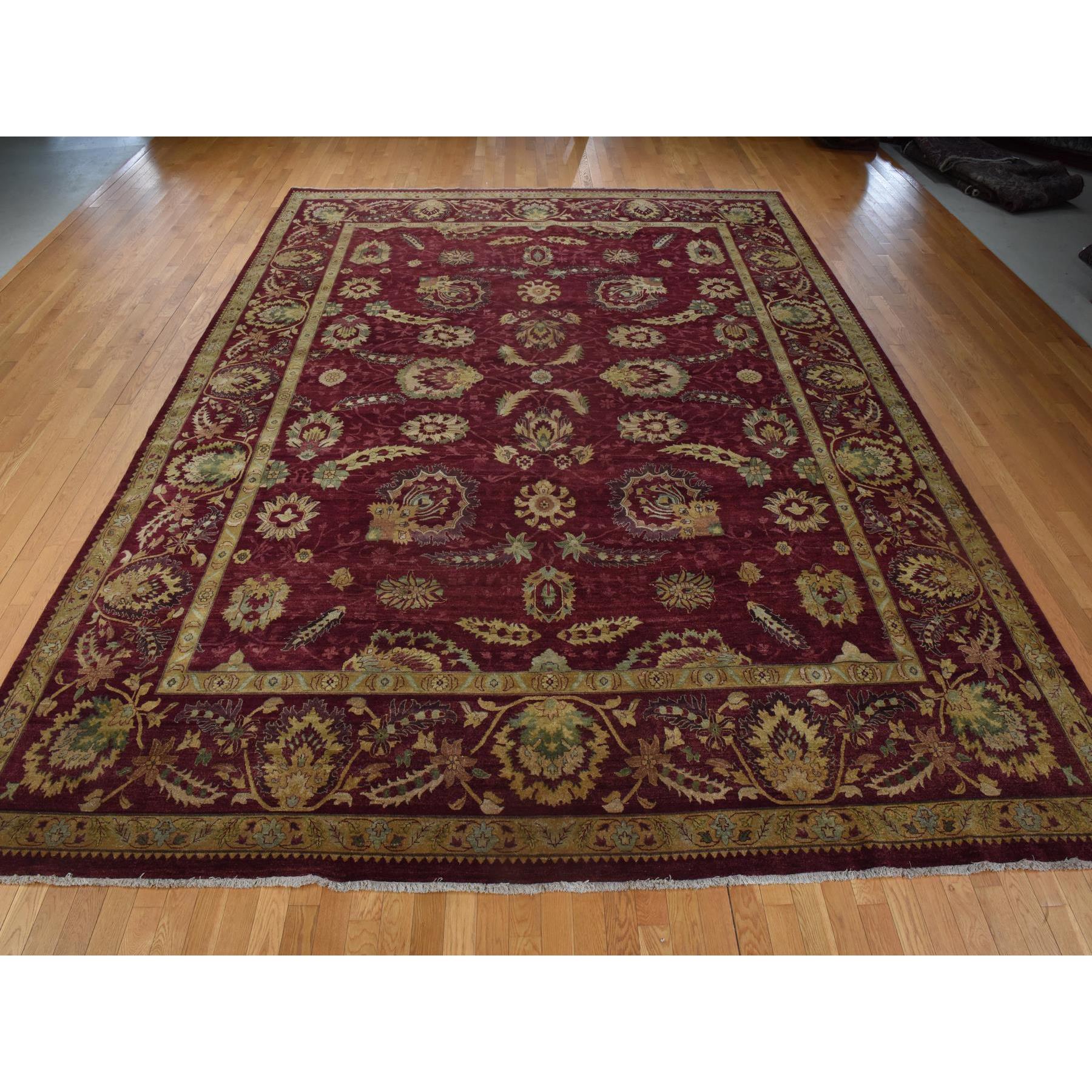 11'10"x15'4" Wine Red, Double Knot Jaipur, All Over Design, Thick, Dense and Plush, 100% Wool, Hand Knotted, Oversized, Oriental Rug Sh78414