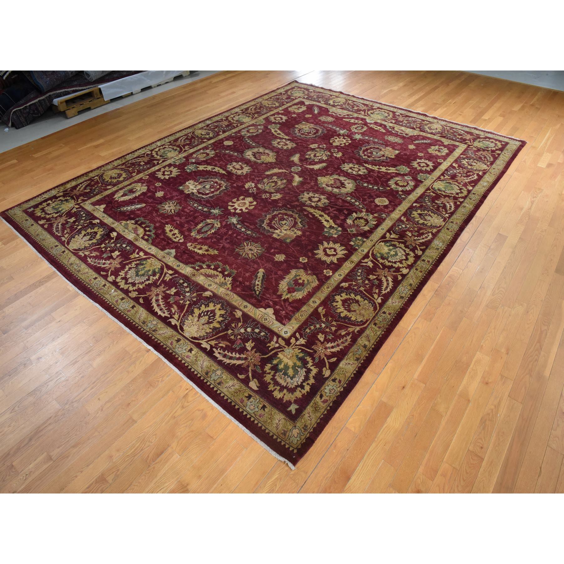 11'10"x15'4" Wine Red, Double Knot Jaipur, All Over Design, Thick, Dense and Plush, 100% Wool, Hand Knotted, Oversized, Oriental Rug Sh78414