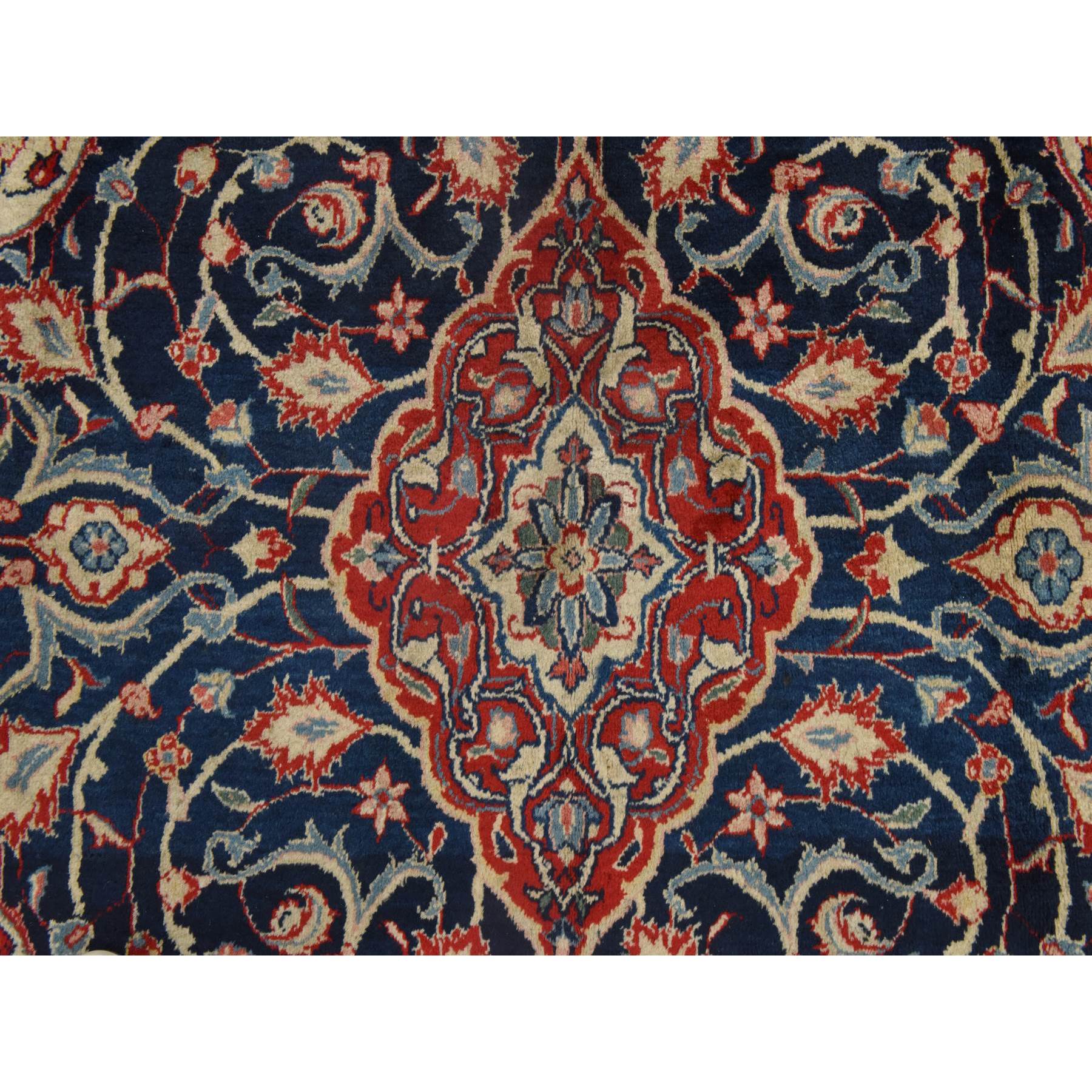 9'2"x12'1" Navy Blue, Vintage Persian Sarouk Mahal, Medallion Design, Clean, Soft with Full Even Pile, 100% Wool, Hand Knotted, Oriental Rug Sh78415