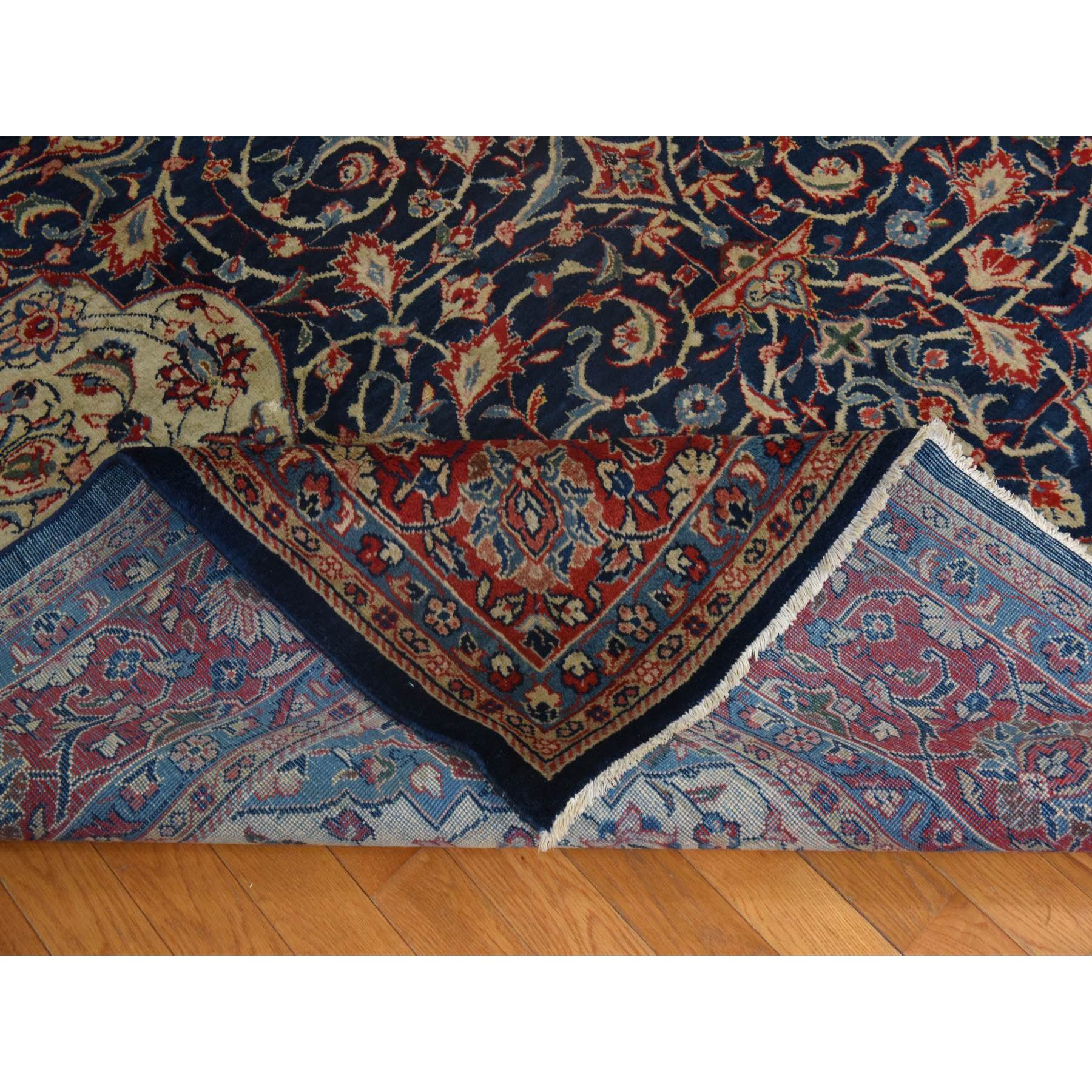 9'2"x12'1" Navy Blue, Vintage Persian Sarouk Mahal, Medallion Design, Clean, Soft with Full Even Pile, 100% Wool, Hand Knotted, Oriental Rug Sh78415