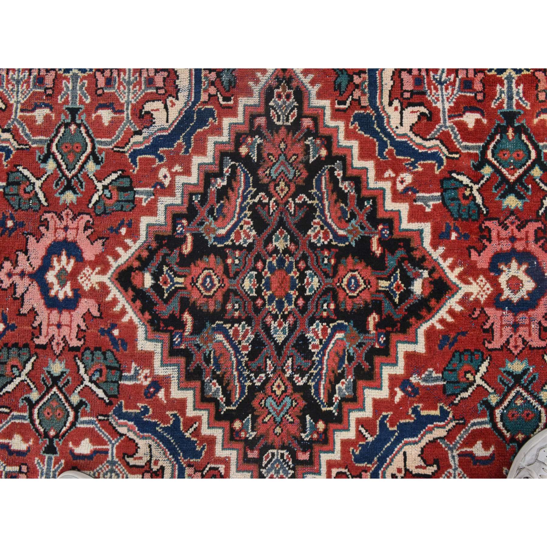 10'7"x13'7" Scarlet Red, Vintage Persian Mahal, Medallion Design, Clean, Soft, Evenly Worn, 100% Wool, Hand Knotted, Oriental Rug Sh78416