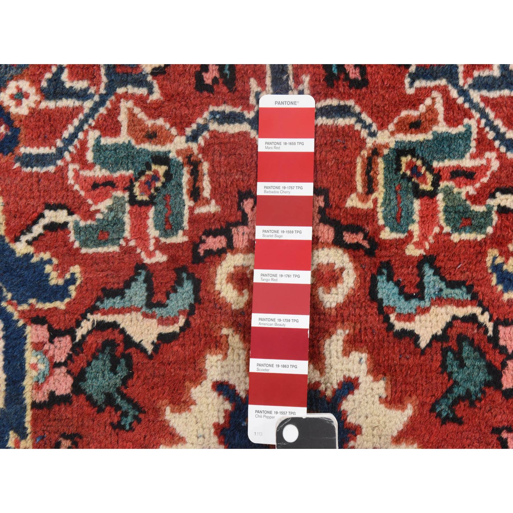 10'7"x13'7" Scarlet Red, Vintage Persian Mahal, Medallion Design, Clean, Soft, Evenly Worn, 100% Wool, Hand Knotted, Oriental Rug Sh78416