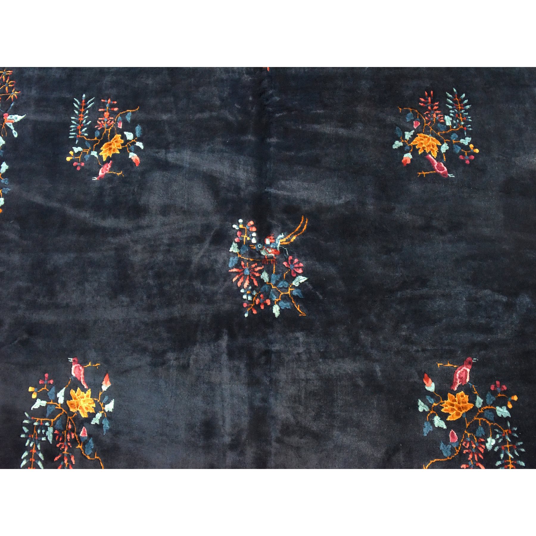 11'3"x17'3" Midnight Blue, Antique Chinese Art Deco Nichols, Clean, Soft, Full Pile, 100% Wool, Hand Knotted, XL, Oversized, Oriental Rug Sh78417