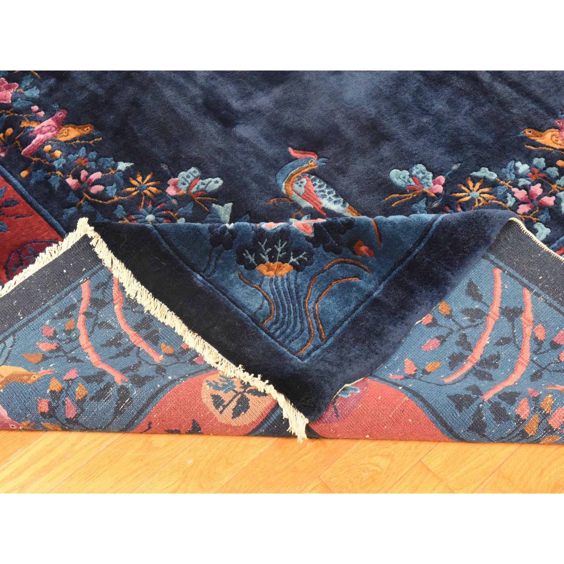 11'3"x17'3" Midnight Blue, Antique Chinese Art Deco Nichols, Clean, Soft, Full Pile, 100% Wool, Hand Knotted, XL, Oversized, Oriental Rug Sh78417