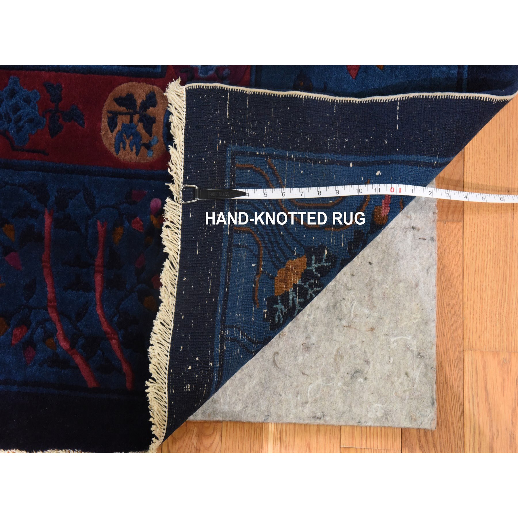 11'3"x17'3" Midnight Blue, Antique Chinese Art Deco Nichols, Clean, Soft, Full Pile, 100% Wool, Hand Knotted, XL, Oversized, Oriental Rug Sh78417