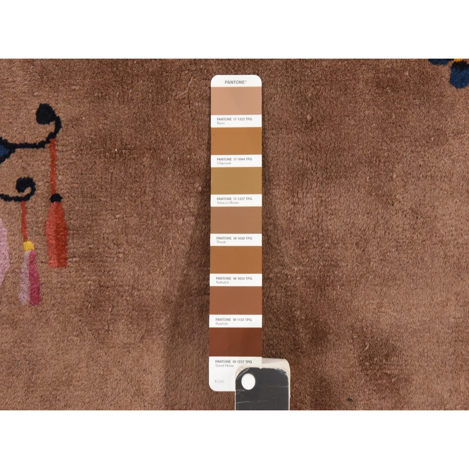 10'1"x14'2" Burro Brown, Antique Chinese Art Deco Nichols, Clean, Soft, Full Pile, 100% Wool, Hand Knotted, Oriental Rug Sh78418