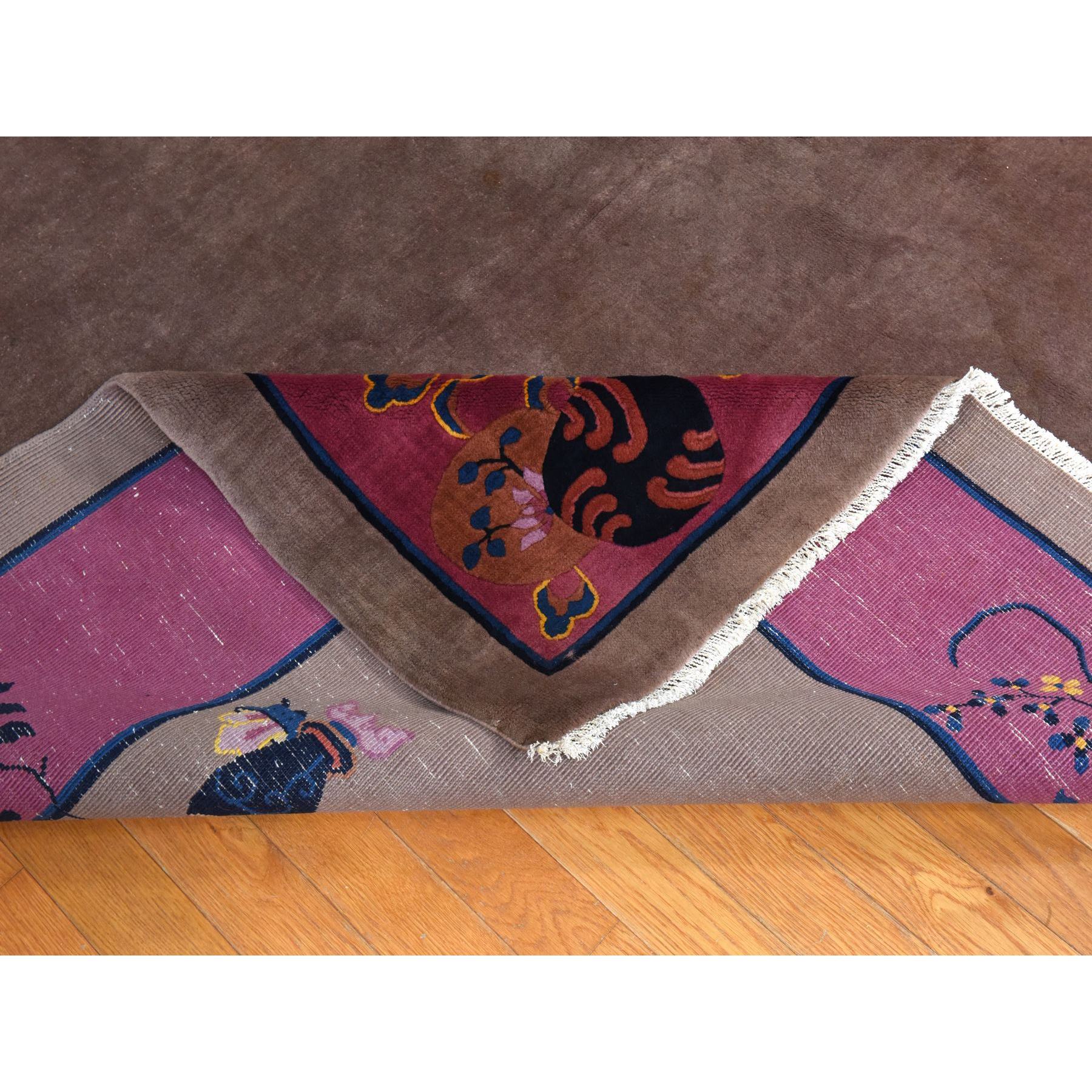 10'1"x14'2" Burro Brown, Antique Chinese Art Deco Nichols, Clean, Soft, Full Pile, 100% Wool, Hand Knotted, Oriental Rug Sh78418