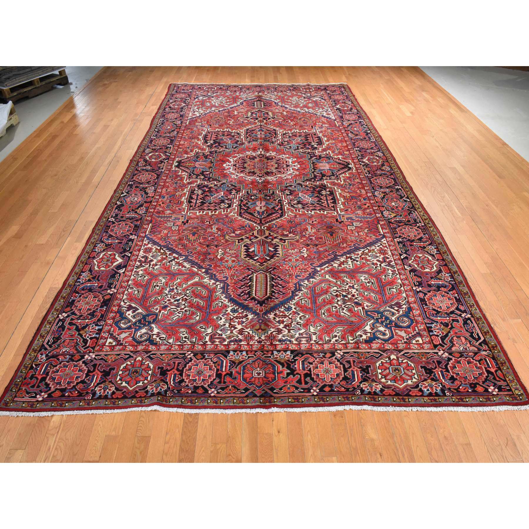 10'1"x18'1" Chili Red, Vintage Persian Heriz, Long and Narrow, Odd and Rare Size, Clean, Soft, Full Pile, 100% Wool, Hand Knotted, Oriental Rug Sh78419
