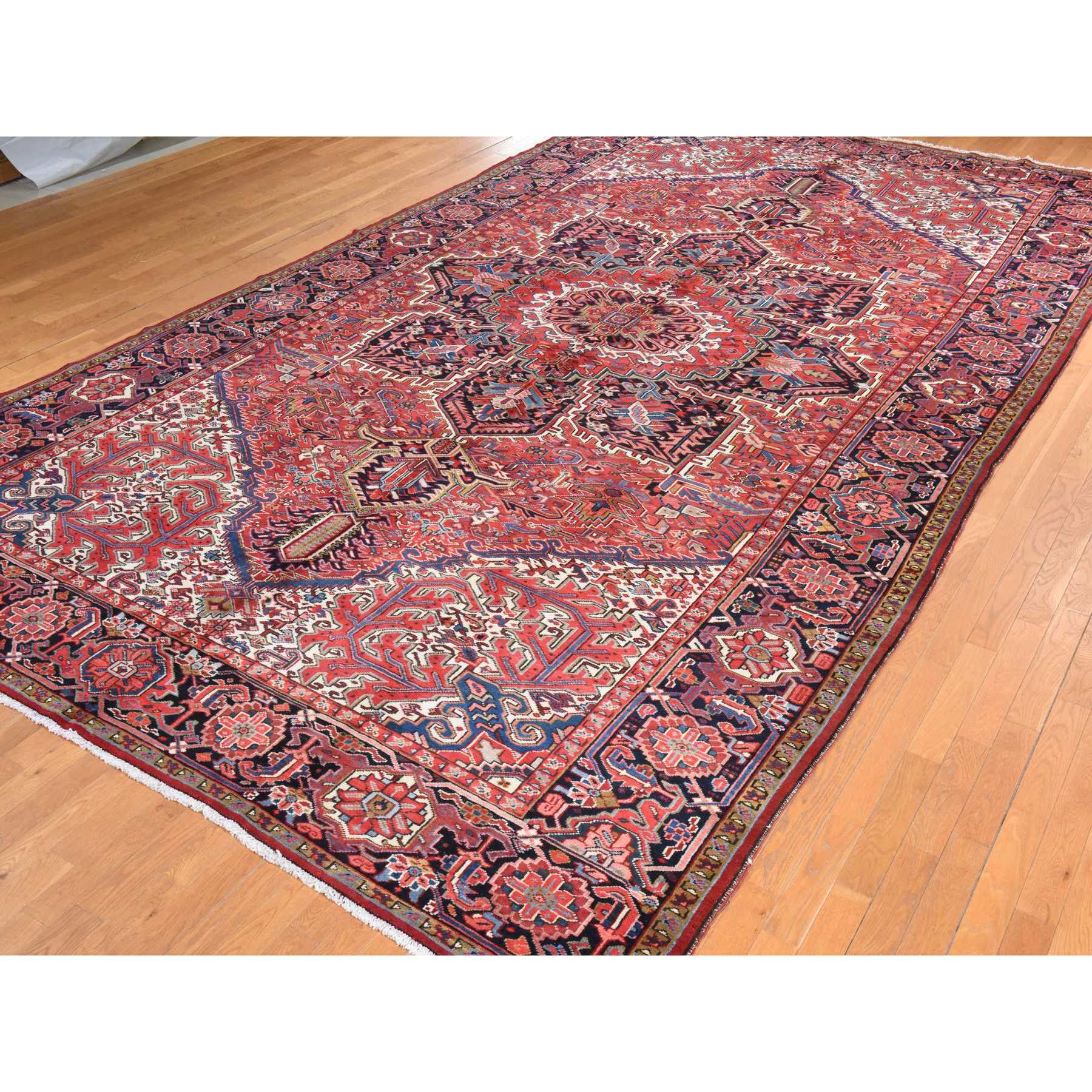 10'1"x18'1" Chili Red, Vintage Persian Heriz, Long and Narrow, Odd and Rare Size, Clean, Soft, Full Pile, 100% Wool, Hand Knotted, Oriental Rug Sh78419