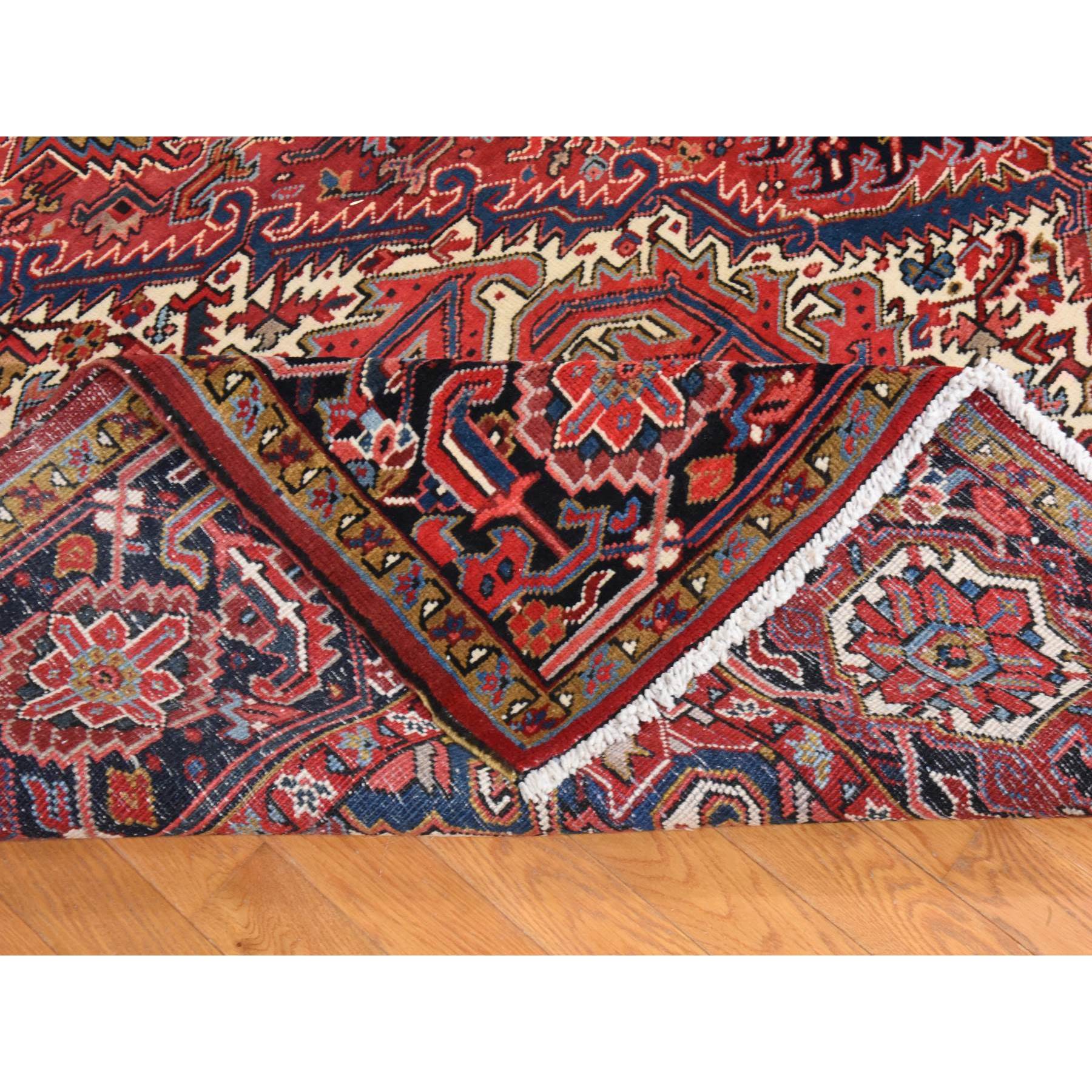 10'1"x18'1" Chili Red, Vintage Persian Heriz, Long and Narrow, Odd and Rare Size, Clean, Soft, Full Pile, 100% Wool, Hand Knotted, Oriental Rug Sh78419