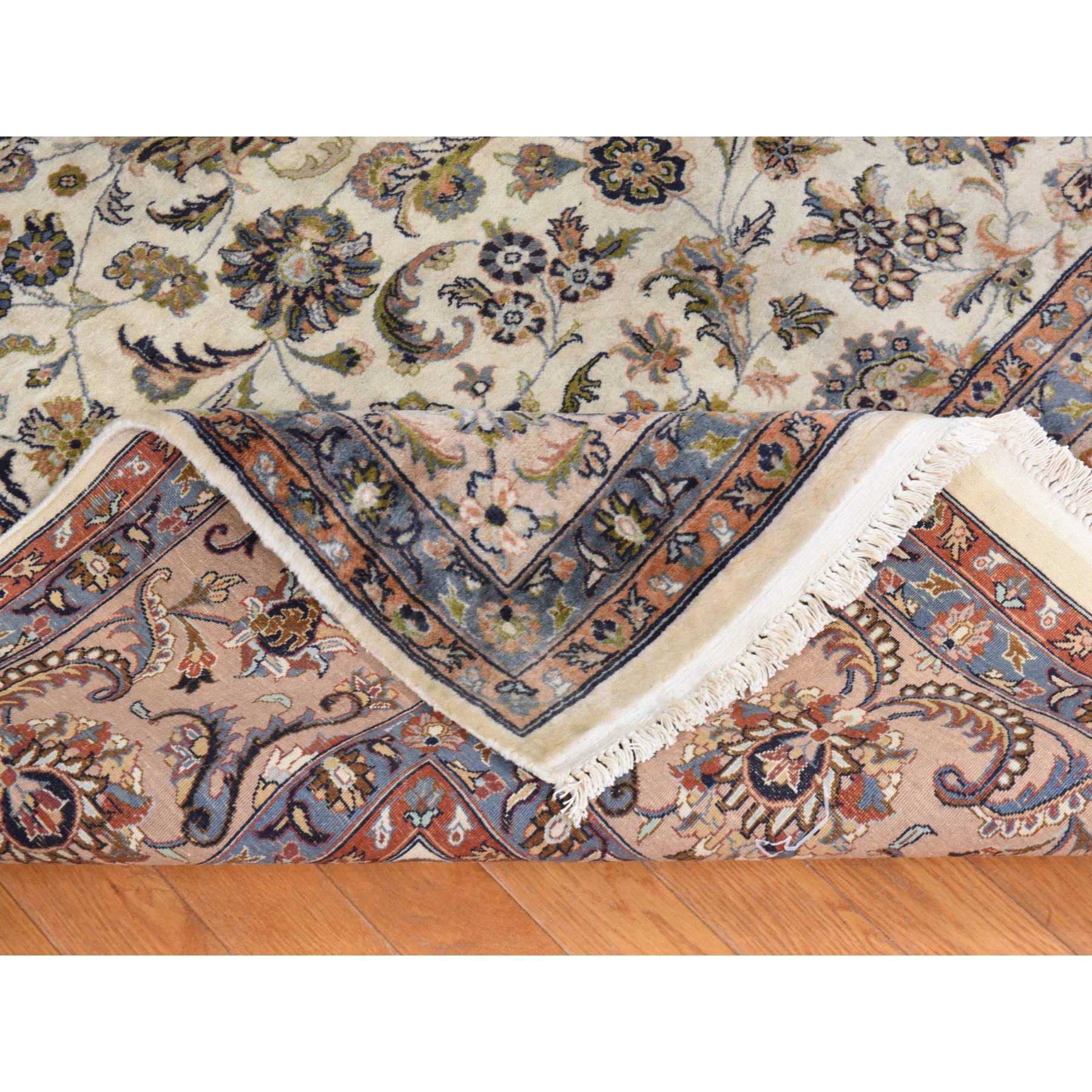 9'x13' Swan White, Vintage Indo Persian Kashan, Hand Spun New Zealand Wool with 300 KPSI, Clean, Soft, Full Pile, Hand Knotted, Oriental Rug Sh78420