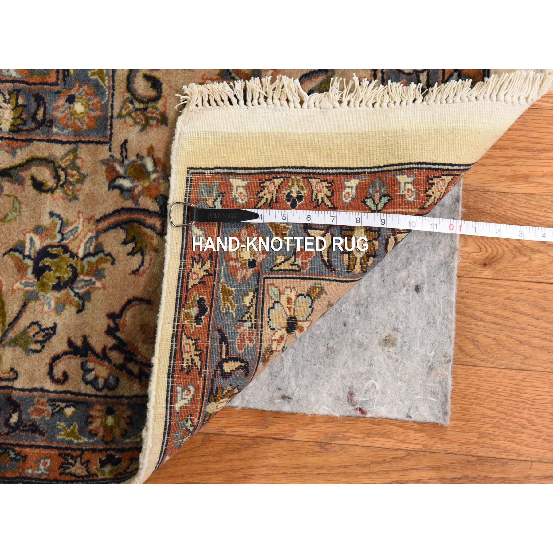 9'x13' Swan White, Vintage Indo Persian Kashan, Hand Spun New Zealand Wool with 300 KPSI, Clean, Soft, Full Pile, Hand Knotted, Oriental Rug Sh78420