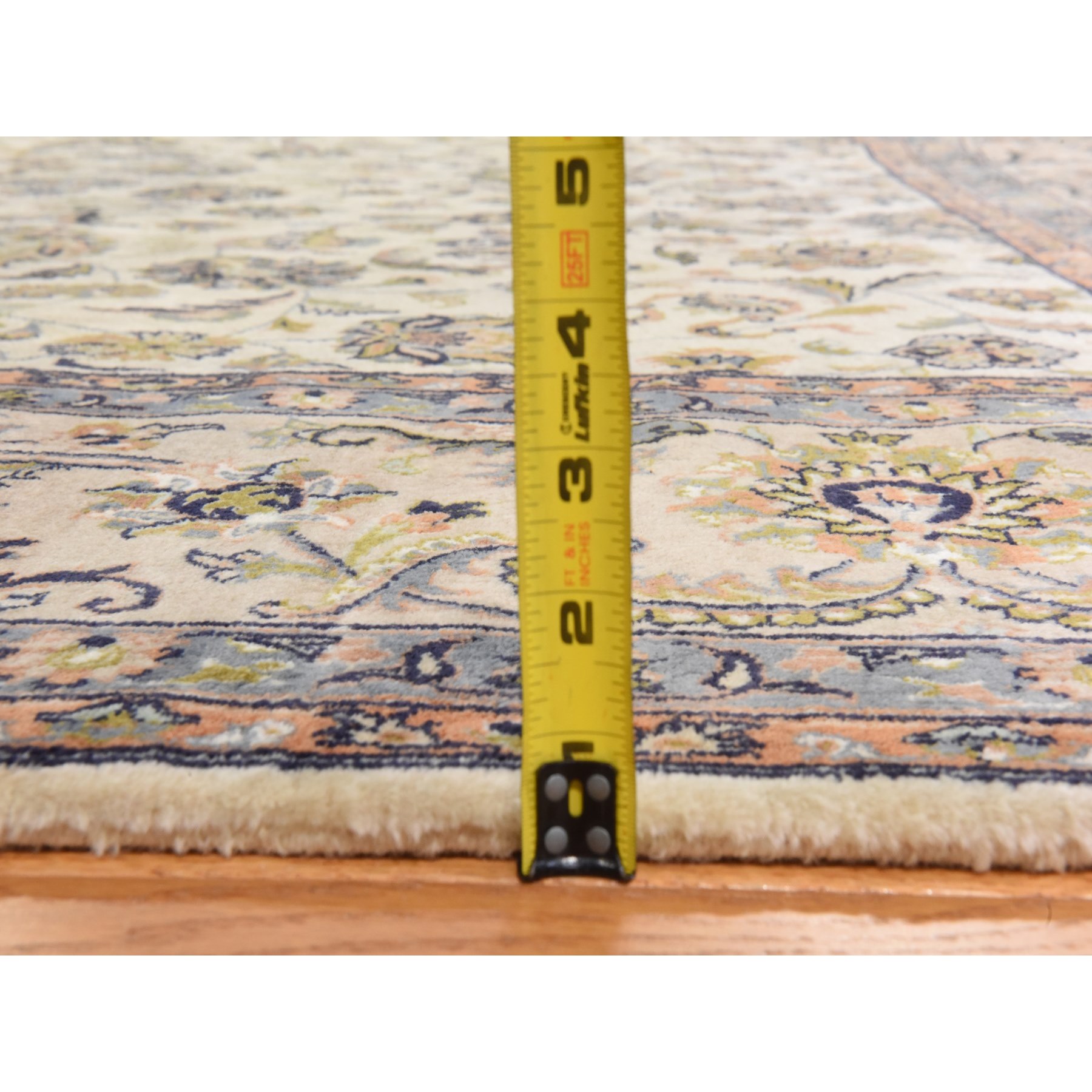 9'x13' Swan White, Vintage Indo Persian Kashan, Hand Spun New Zealand Wool with 300 KPSI, Clean, Soft, Full Pile, Hand Knotted, Oriental Rug Sh78420