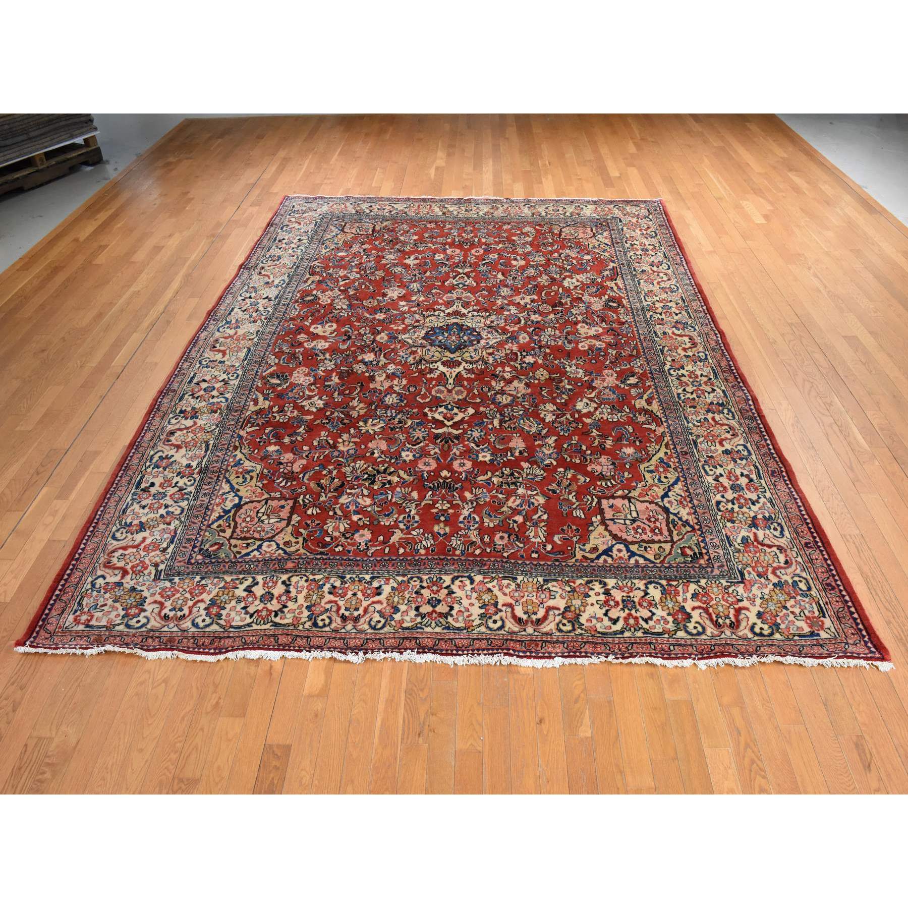 9'9"x13' Salsa Red, Vintage Persian Mahal, Clean, Soft, Full Pile, 100% Wool, Hand Knotted, Oriental Rug Sh78421