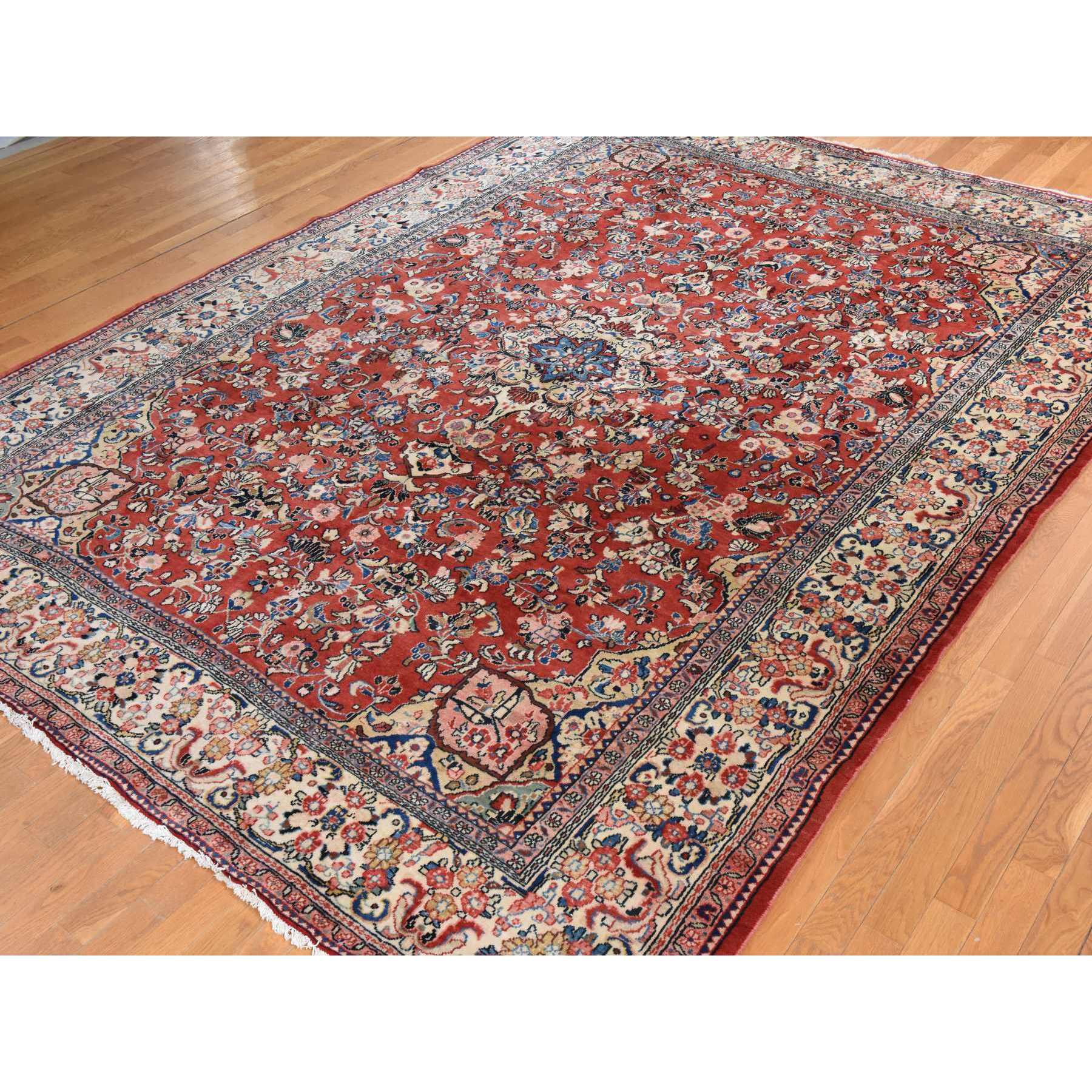 9'9"x13' Salsa Red, Vintage Persian Mahal, Clean, Soft, Full Pile, 100% Wool, Hand Knotted, Oriental Rug Sh78421