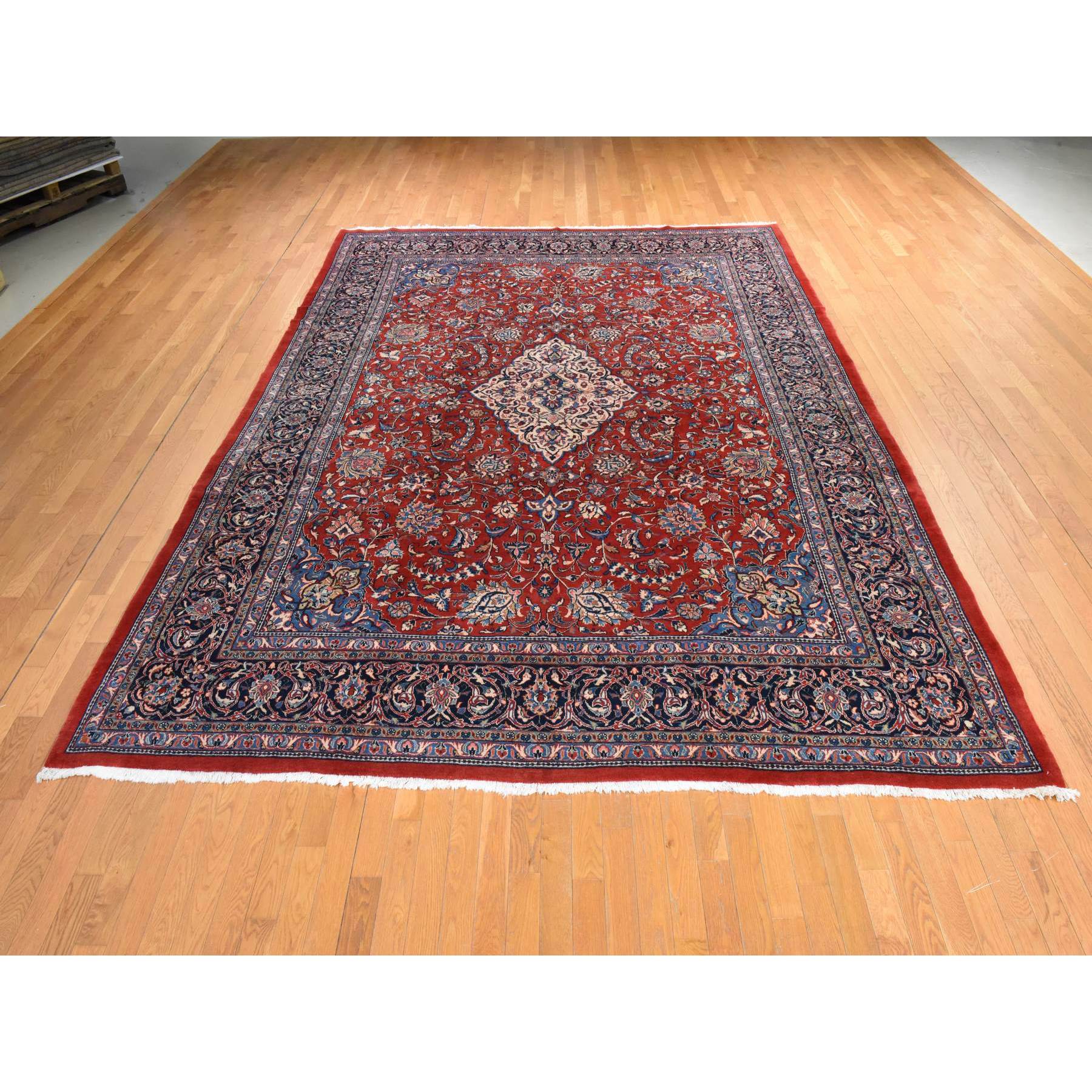 9'9"x13'1" Salsa Red, Semi Antique Persian Sarouk Mahal, Full Pile, Good Condition and Clean, 100% Wool, Hand Knotted, Oriental Rug Sh78422