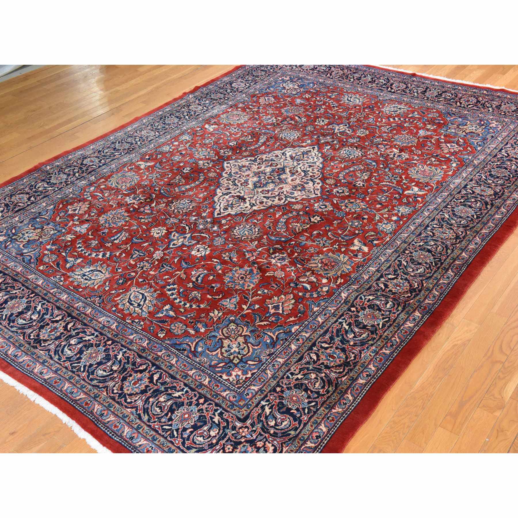 9'9"x13'1" Salsa Red, Semi Antique Persian Sarouk Mahal, Full Pile, Good Condition and Clean, 100% Wool, Hand Knotted, Oriental Rug Sh78422