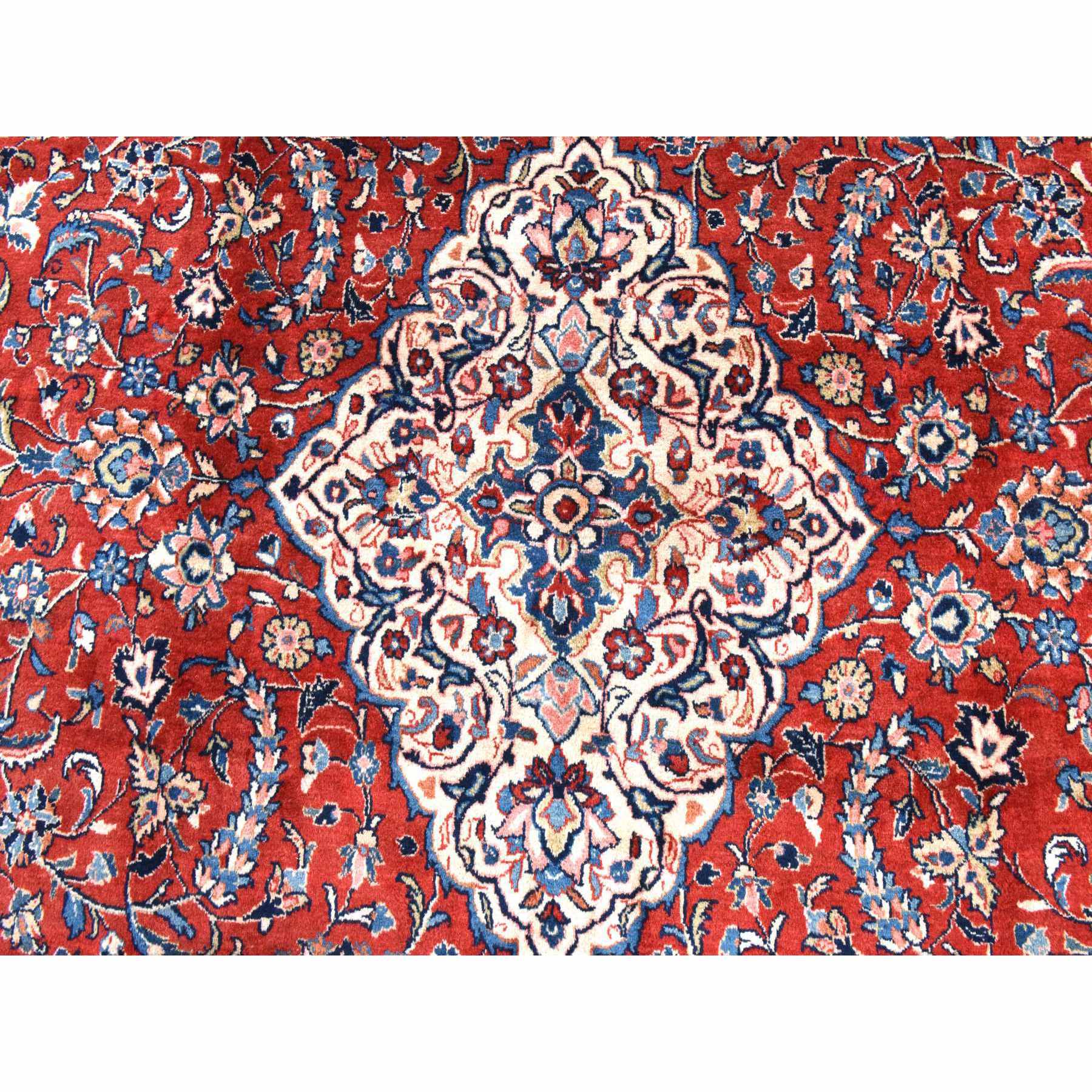 9'9"x13'1" Salsa Red, Semi Antique Persian Sarouk Mahal, Full Pile, Good Condition and Clean, 100% Wool, Hand Knotted, Oriental Rug Sh78422