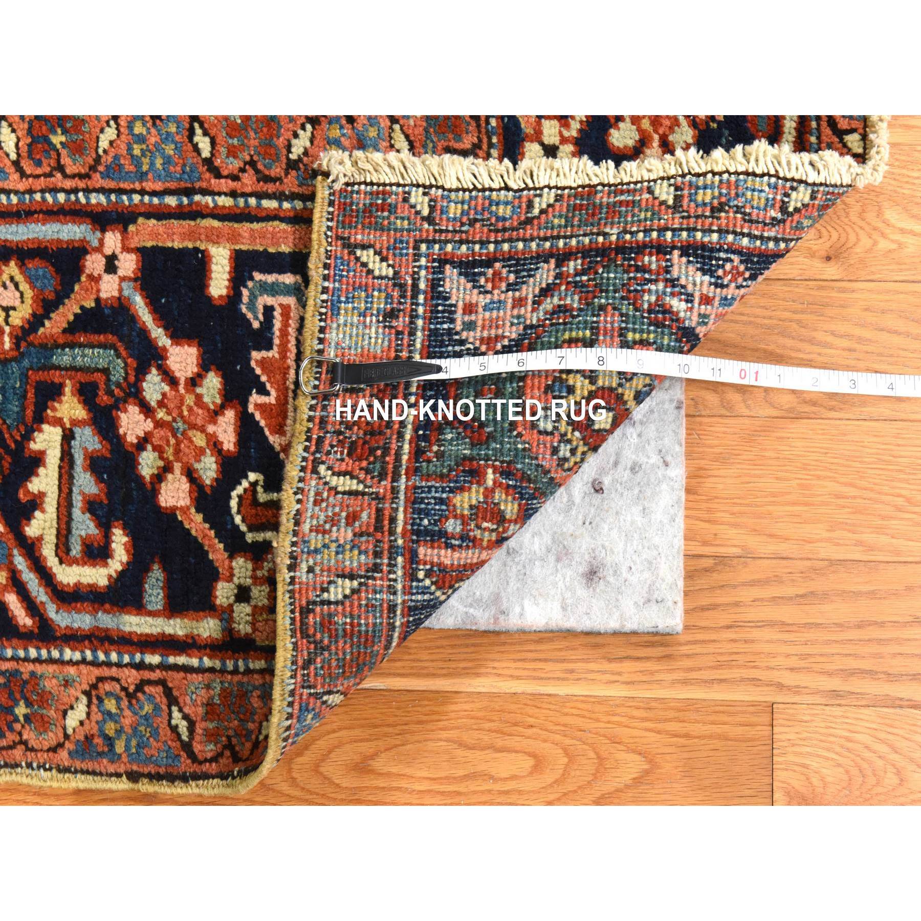 9'7"x13'1" Savvy Red, Antique Persian Heriz with Camel Gold Color Corners, Even Wear, Good Condition and Clean, 100% Wool, Hand Knotted, Oriental Rug Sh78424