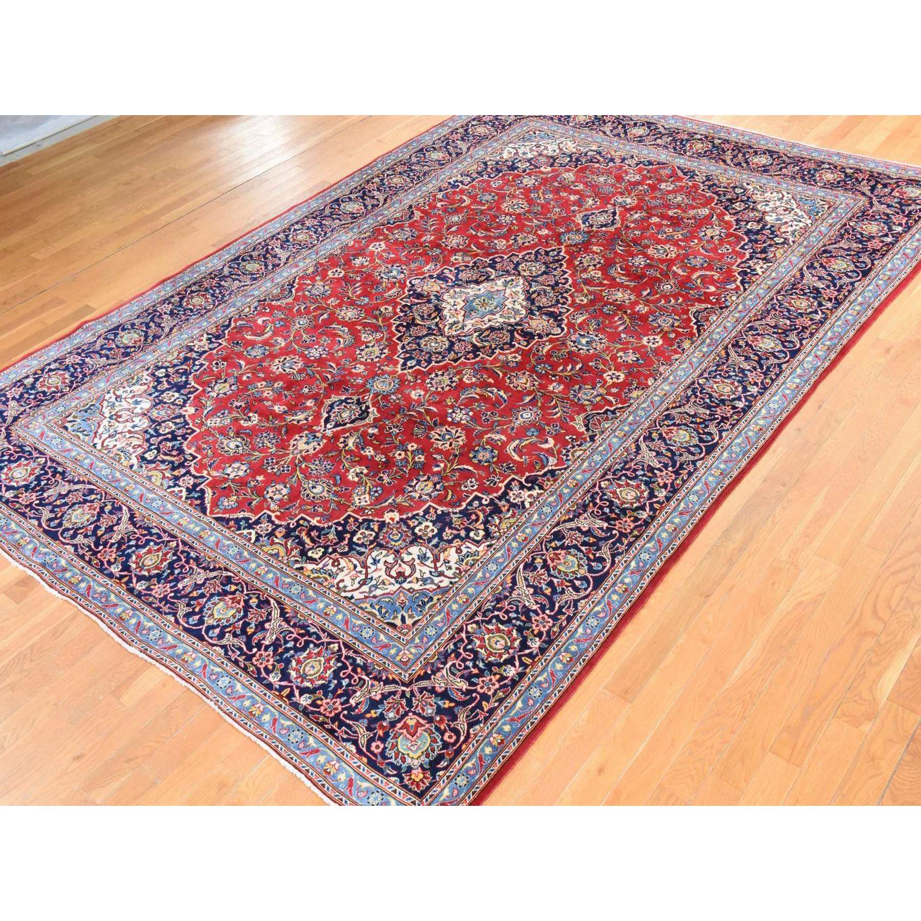 8'7"x12' Crimson Red, Semi Antique Persian Kashan, Full Pile and Clean, 100% Wool, Hand Knotted, Oriental Rug Sh78425
