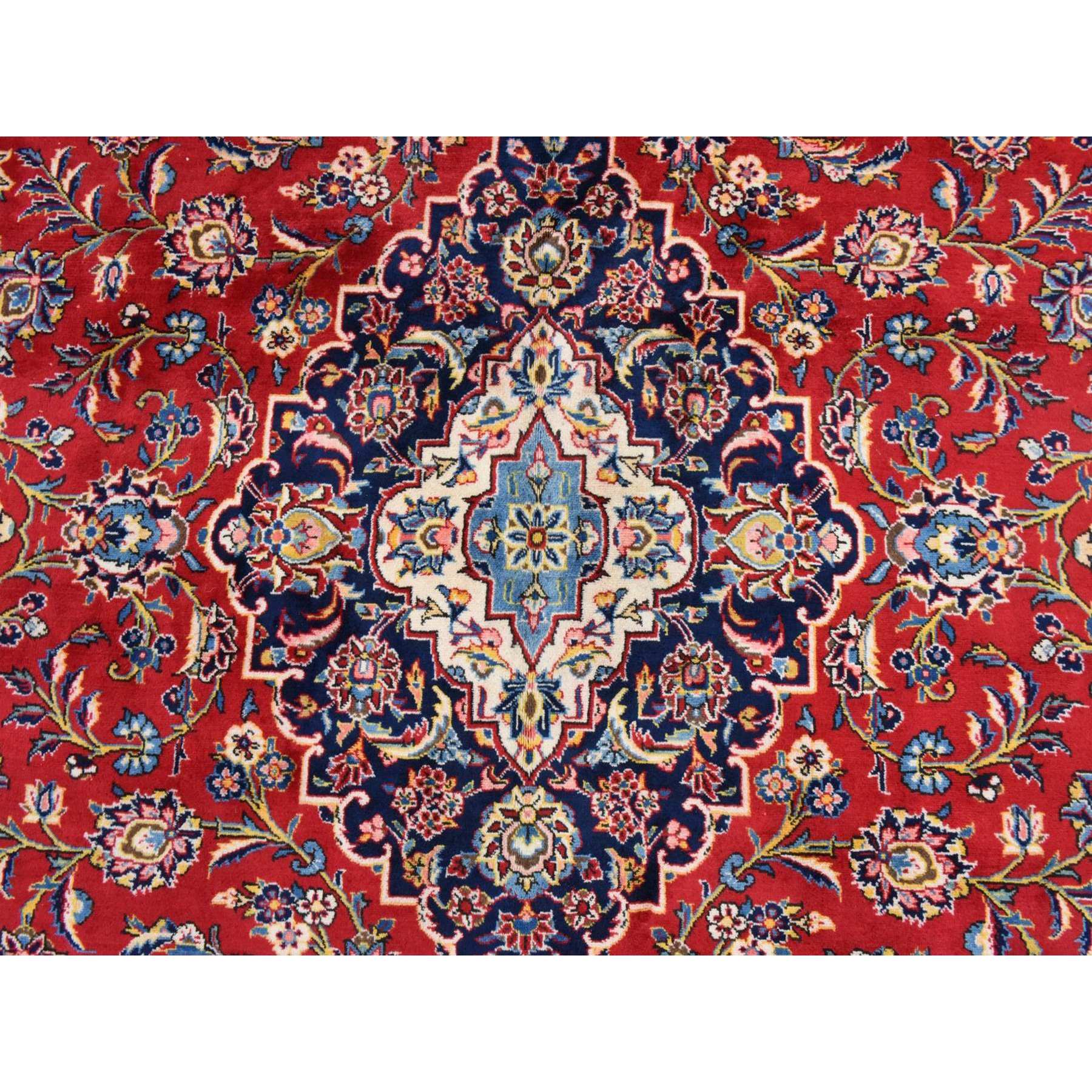 8'7"x12' Crimson Red, Semi Antique Persian Kashan, Full Pile and Clean, 100% Wool, Hand Knotted, Oriental Rug Sh78425