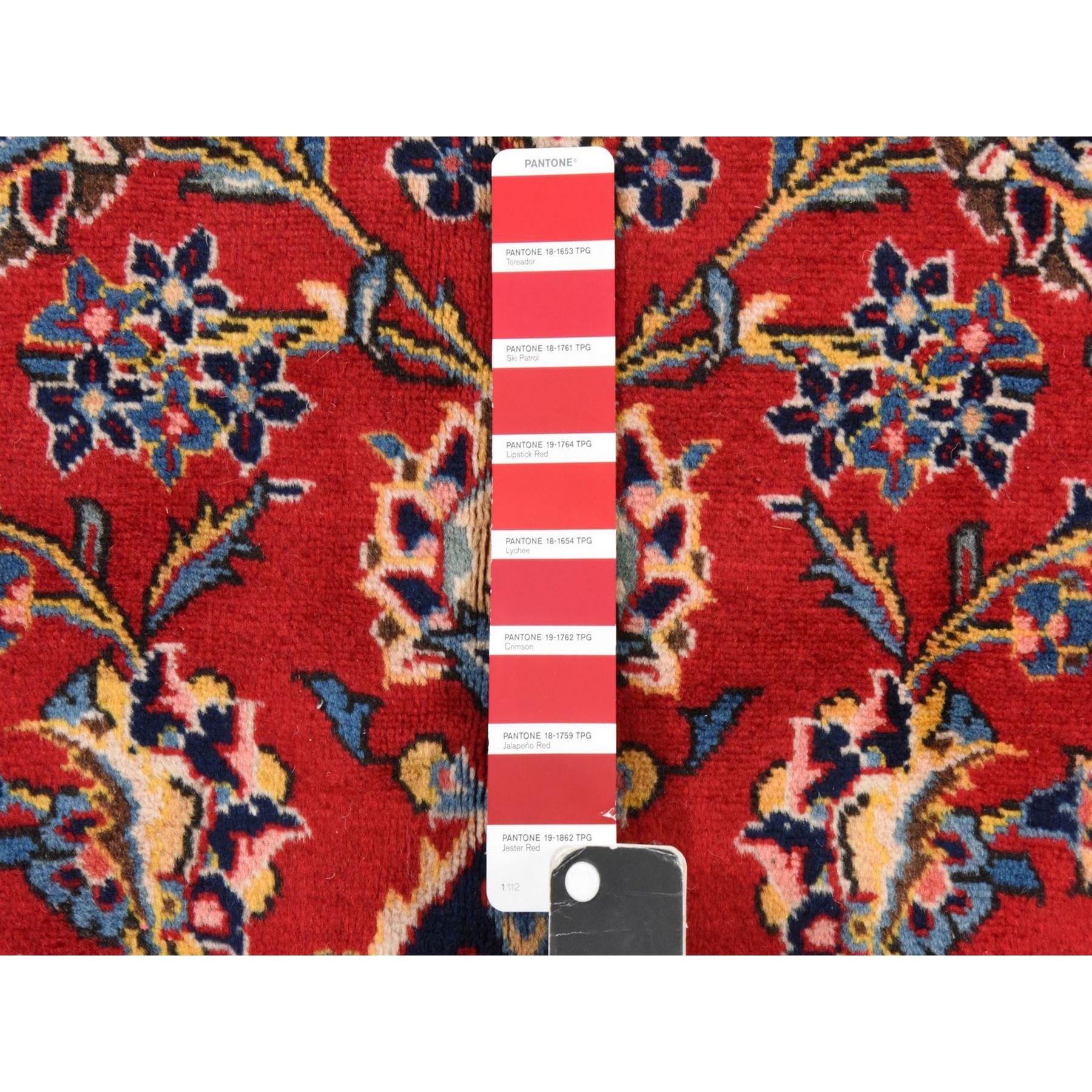 8'7"x12' Crimson Red, Semi Antique Persian Kashan, Full Pile and Clean, 100% Wool, Hand Knotted, Oriental Rug Sh78425