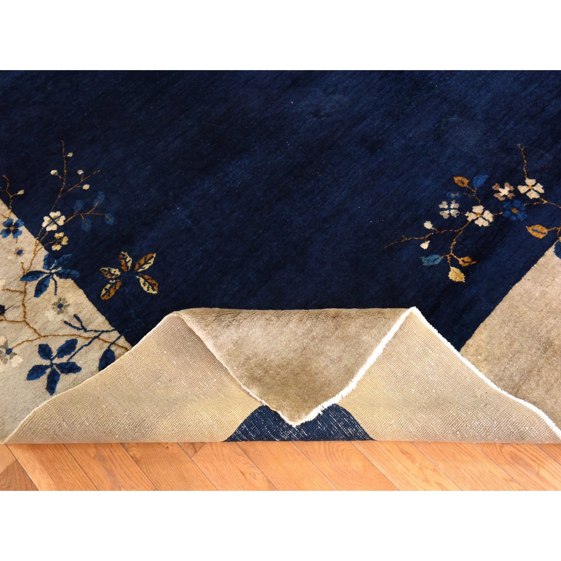 9'2"x11'2" Midnight Blue, Antique Chinese Nichols Art Deco, Full Pile, Good Condition and Clean, 100% Wool, Hand Knotted, Oriental Rug Sh78426