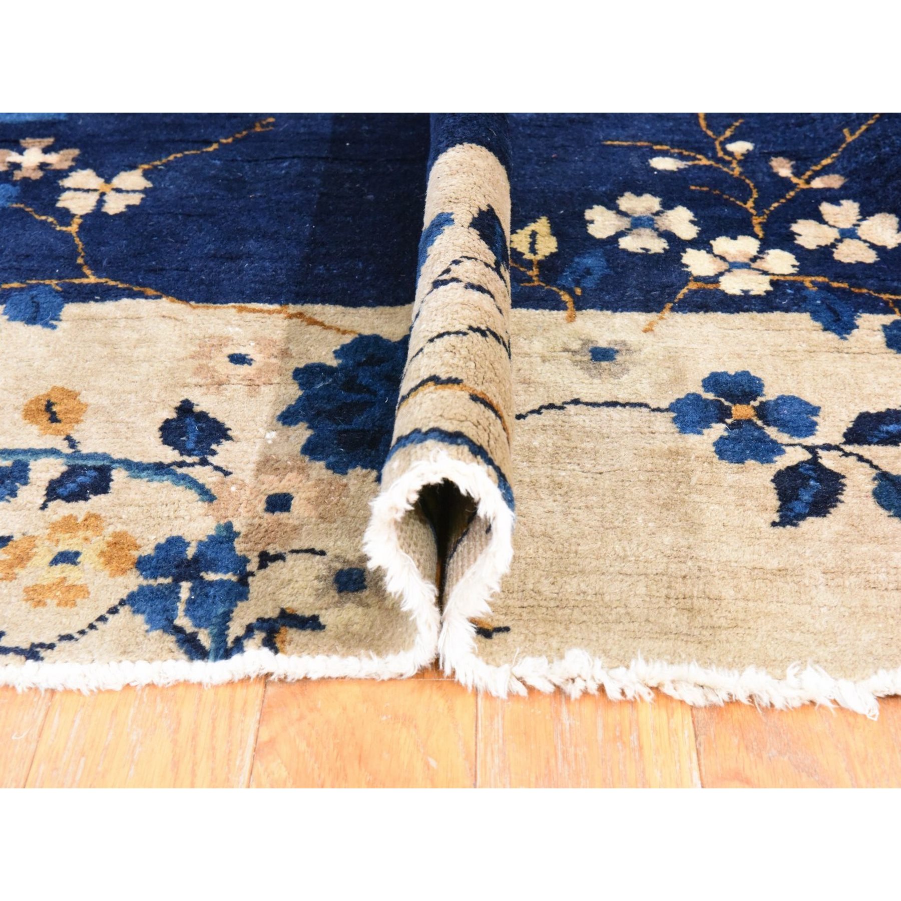 9'2"x11'2" Midnight Blue, Antique Chinese Nichols Art Deco, Full Pile, Good Condition and Clean, 100% Wool, Hand Knotted, Oriental Rug Sh78426