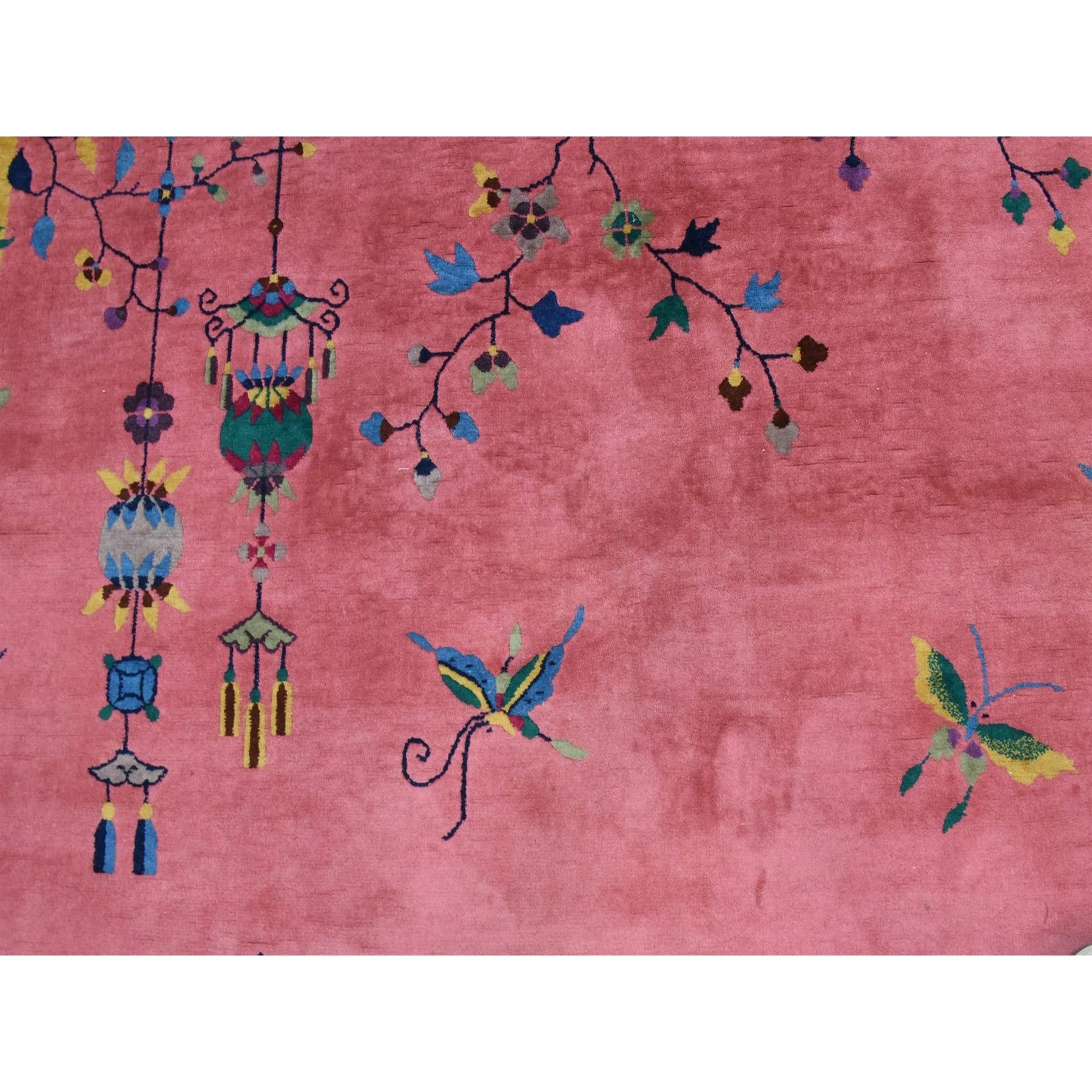 9'x11'4" Mellow Pink, Antique Chinese Nichols Art Deco, Full Pile, Good Condition and Clean, 100% Wool, Hand Knotted, Oriental Rug Sh78429