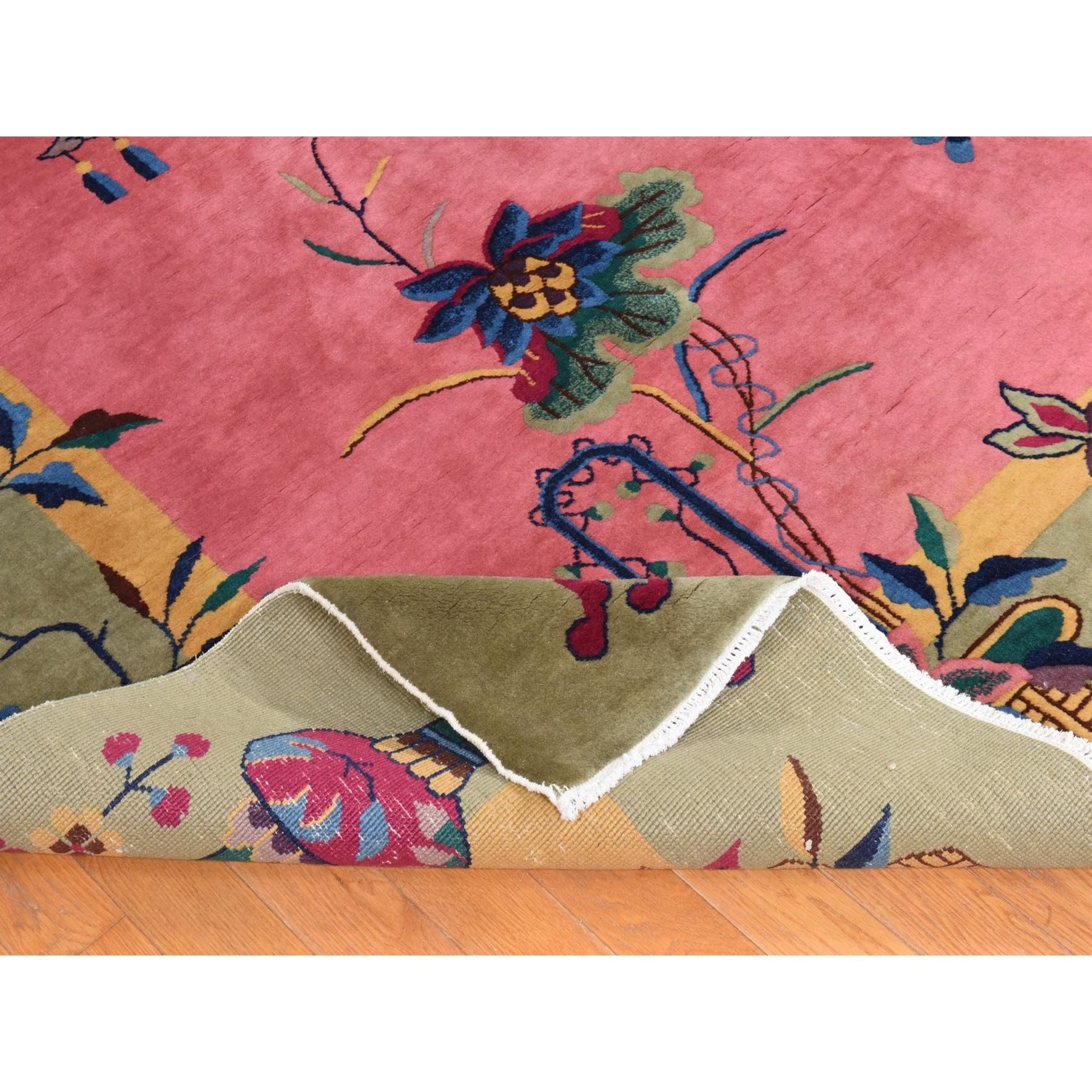 9'x11'4" Mellow Pink, Antique Chinese Nichols Art Deco, Full Pile, Good Condition and Clean, 100% Wool, Hand Knotted, Oriental Rug Sh78429