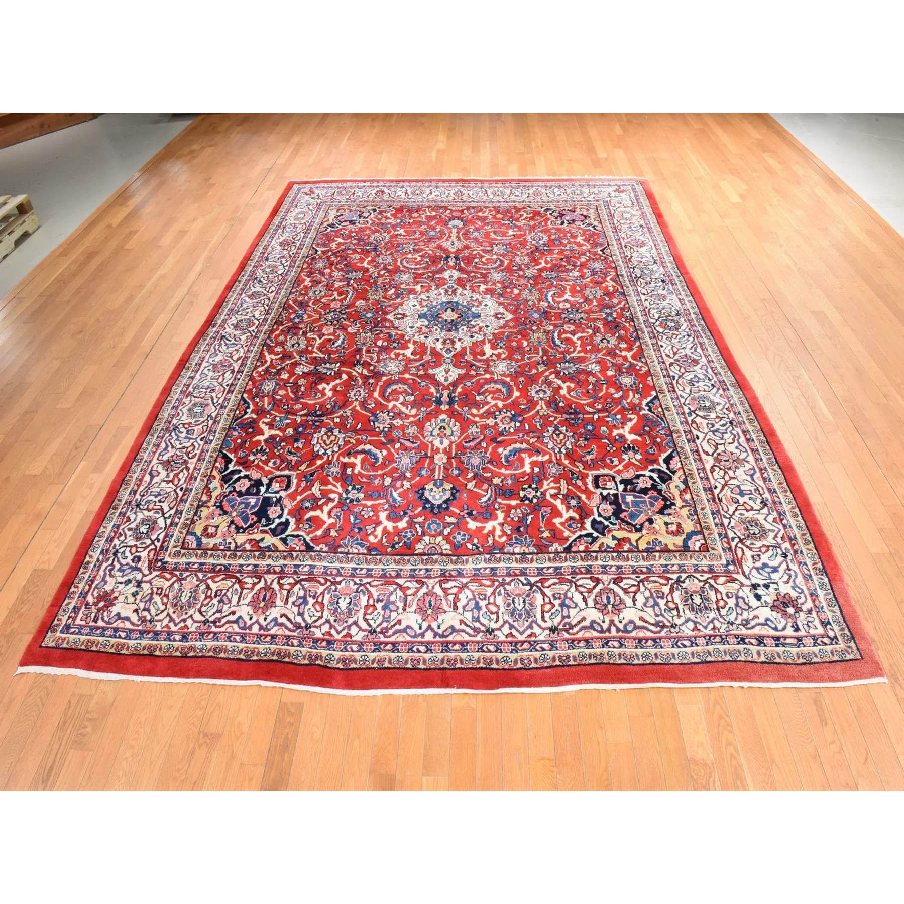 10'x13'10" Scarlet Red, Semi Antique Persian Sarouk Mahal, Full Pile, Good Condition and Clean, 100% Wool, Hand Knotted, Oriental Rug Sh78430