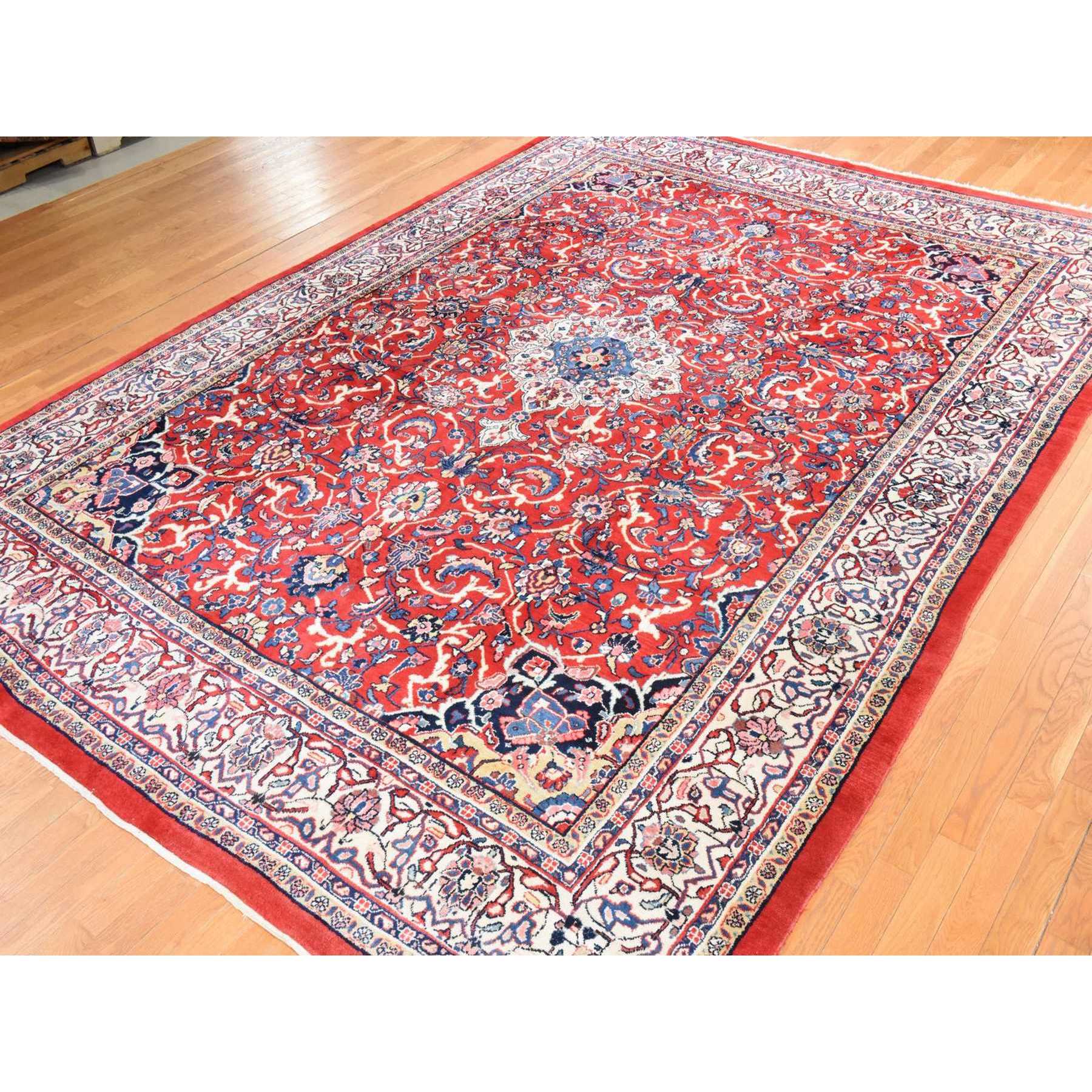 10'x13'10" Scarlet Red, Semi Antique Persian Sarouk Mahal, Full Pile, Good Condition and Clean, 100% Wool, Hand Knotted, Oriental Rug Sh78430
