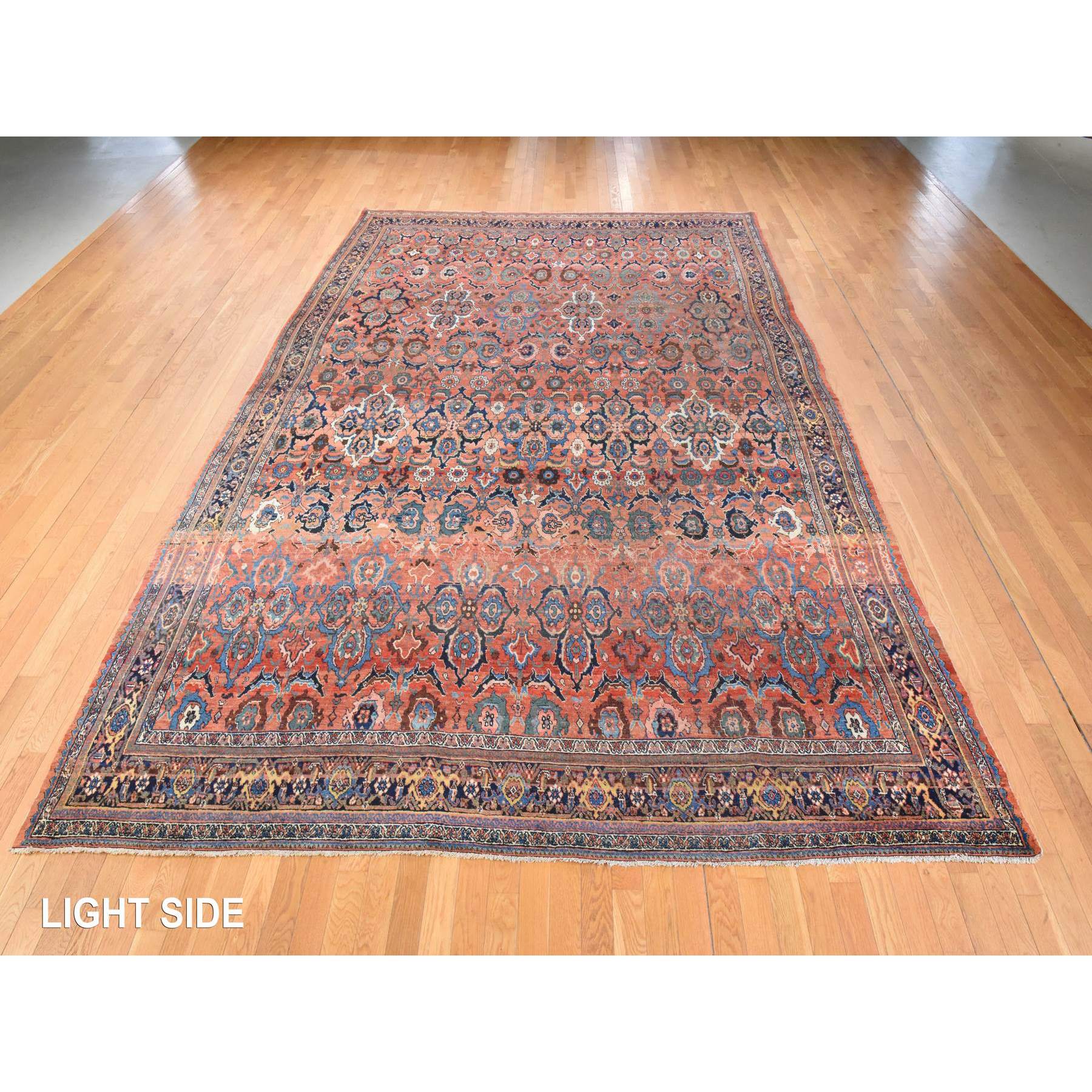 9'3"x14'10" Cinnamon Red, Antique Persian Bidjar, Smaller and Larger Rosette Tribal Flower Design, Good Condition, Evenly Worn, Low Pile, 100% Wool, Hand Knotted, Oriental Rug Sh78431