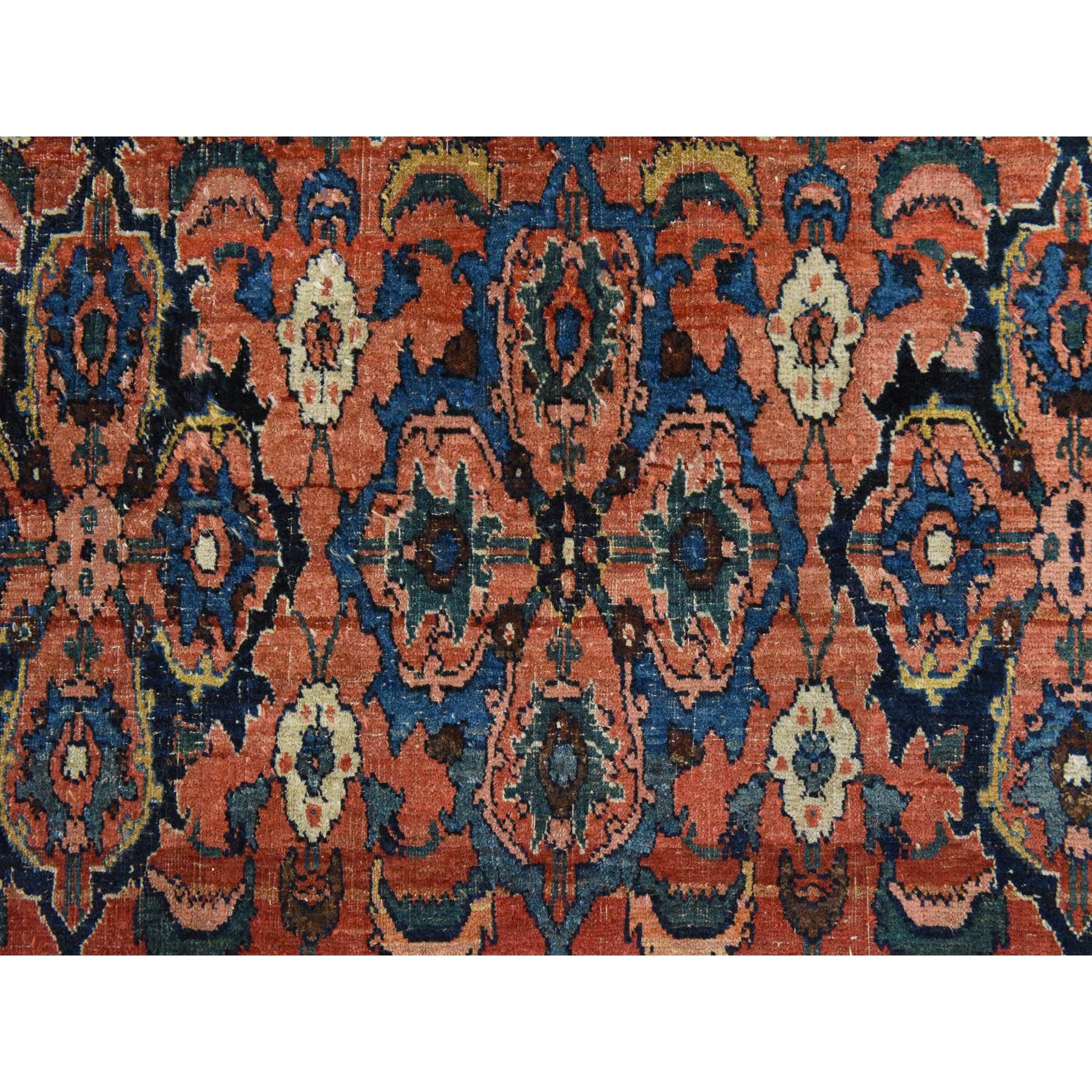 9'3"x14'10" Cinnamon Red, Antique Persian Bidjar, Smaller and Larger Rosette Tribal Flower Design, Good Condition, Evenly Worn, Low Pile, 100% Wool, Hand Knotted, Oriental Rug Sh78431