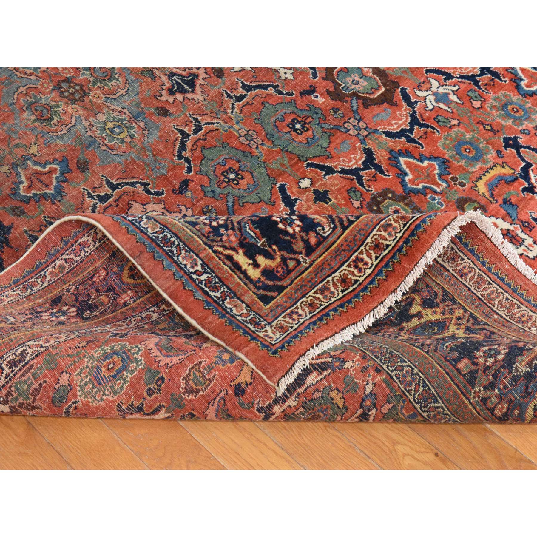 9'3"x14'10" Cinnamon Red, Antique Persian Bidjar, Smaller and Larger Rosette Tribal Flower Design, Good Condition, Evenly Worn, Low Pile, 100% Wool, Hand Knotted, Oriental Rug Sh78431