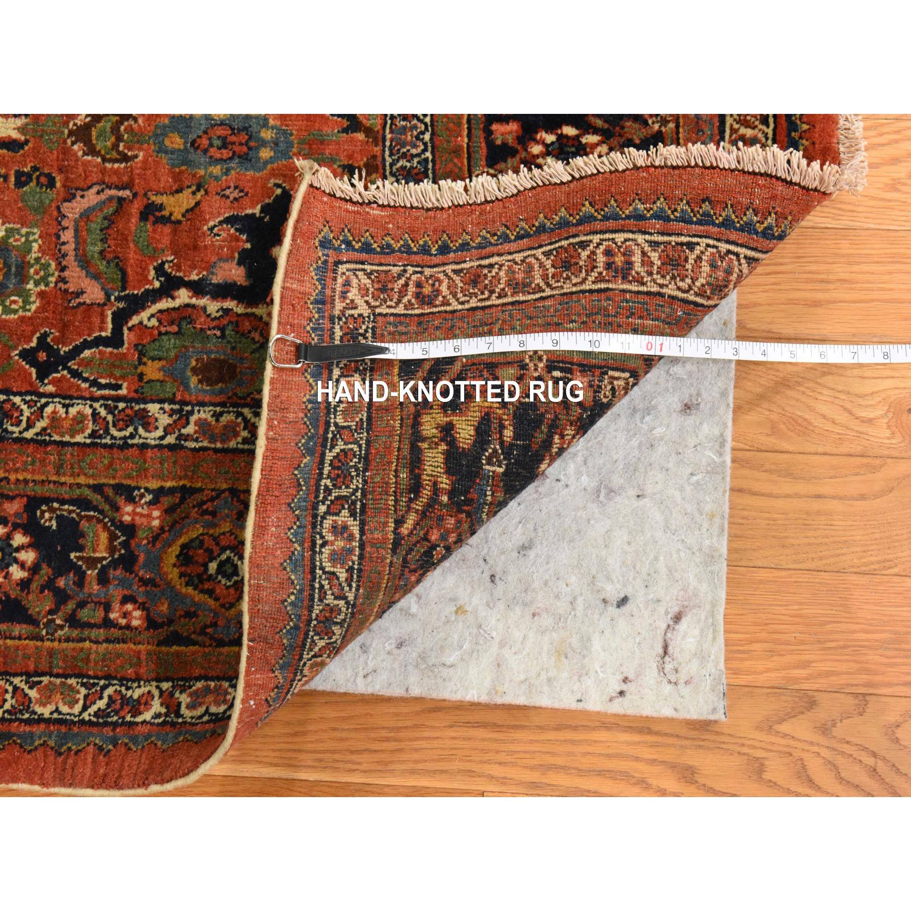 9'3"x14'10" Cinnamon Red, Antique Persian Bidjar, Smaller and Larger Rosette Tribal Flower Design, Good Condition, Evenly Worn, Low Pile, 100% Wool, Hand Knotted, Oriental Rug Sh78431