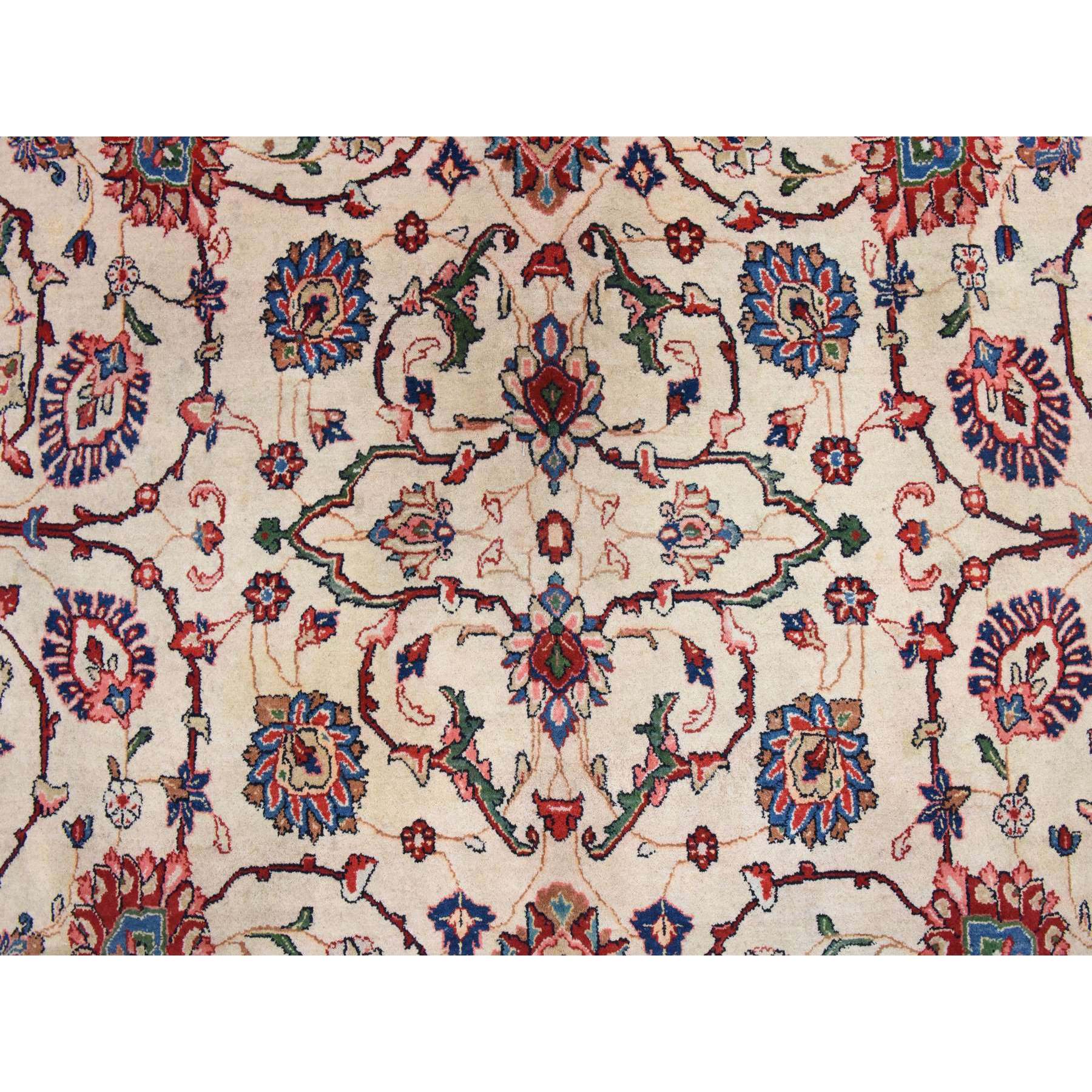 10'1"x13'9" Parchment White, Semi Antique Persian Sarouk, Good Condition, Full Pile, All Over Flower and Vine Design, Clean and Pliable, 100% Wool, Hand Knotted, Oriental Rug Sh78432