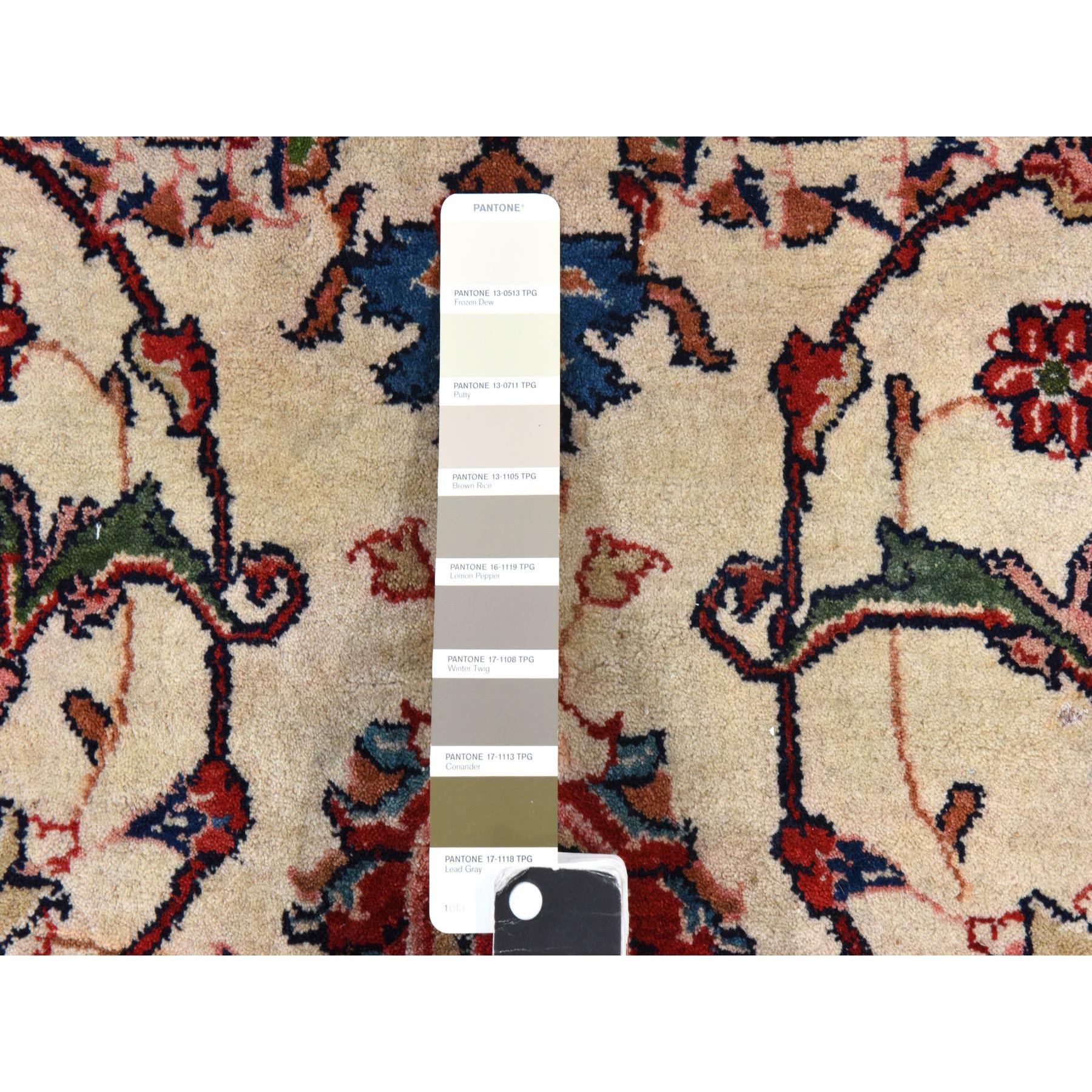 10'1"x13'9" Parchment White, Semi Antique Persian Sarouk, Good Condition, Full Pile, All Over Flower and Vine Design, Clean and Pliable, 100% Wool, Hand Knotted, Oriental Rug Sh78432