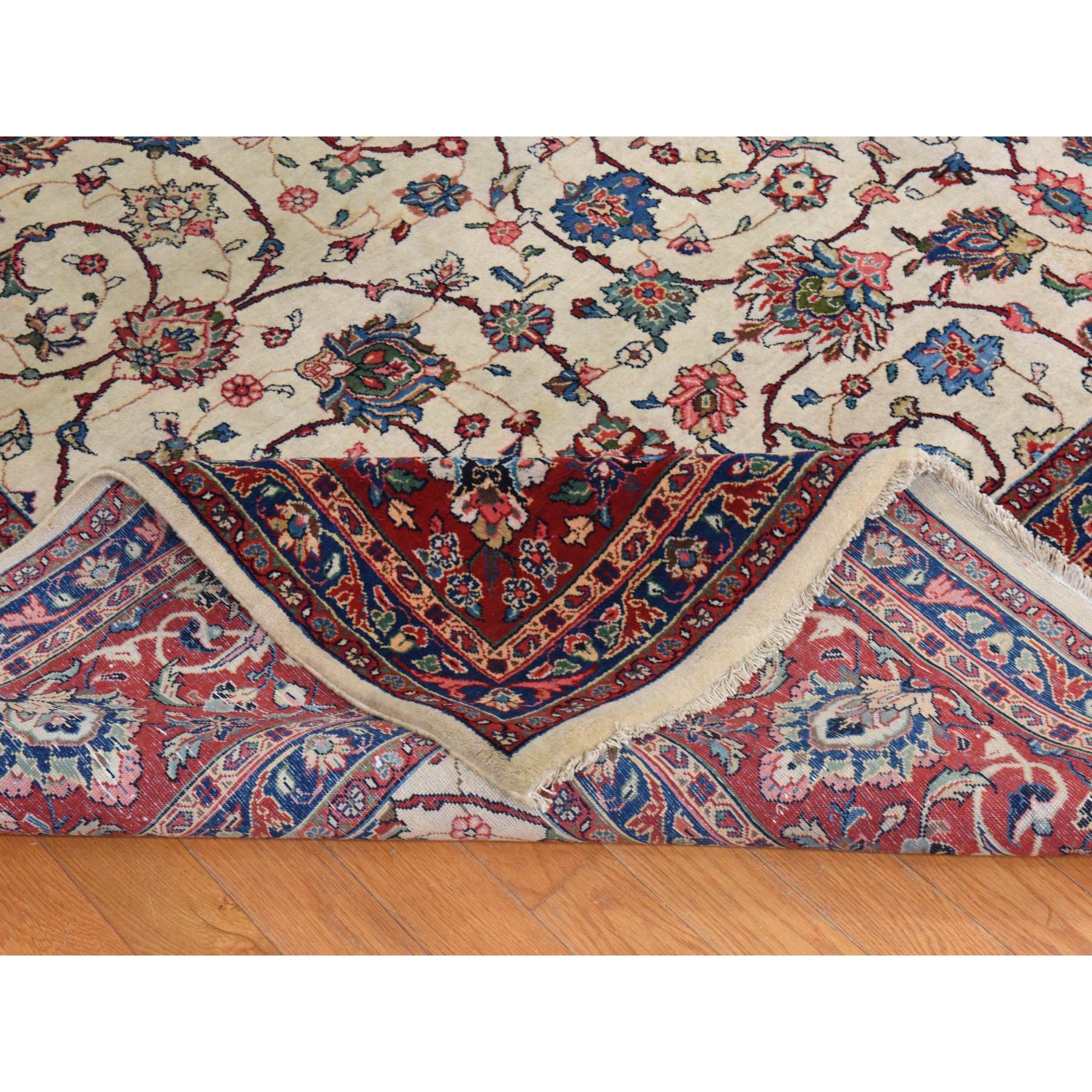 10'1"x13'9" Parchment White, Semi Antique Persian Sarouk, Good Condition, Full Pile, All Over Flower and Vine Design, Clean and Pliable, 100% Wool, Hand Knotted, Oriental Rug Sh78432