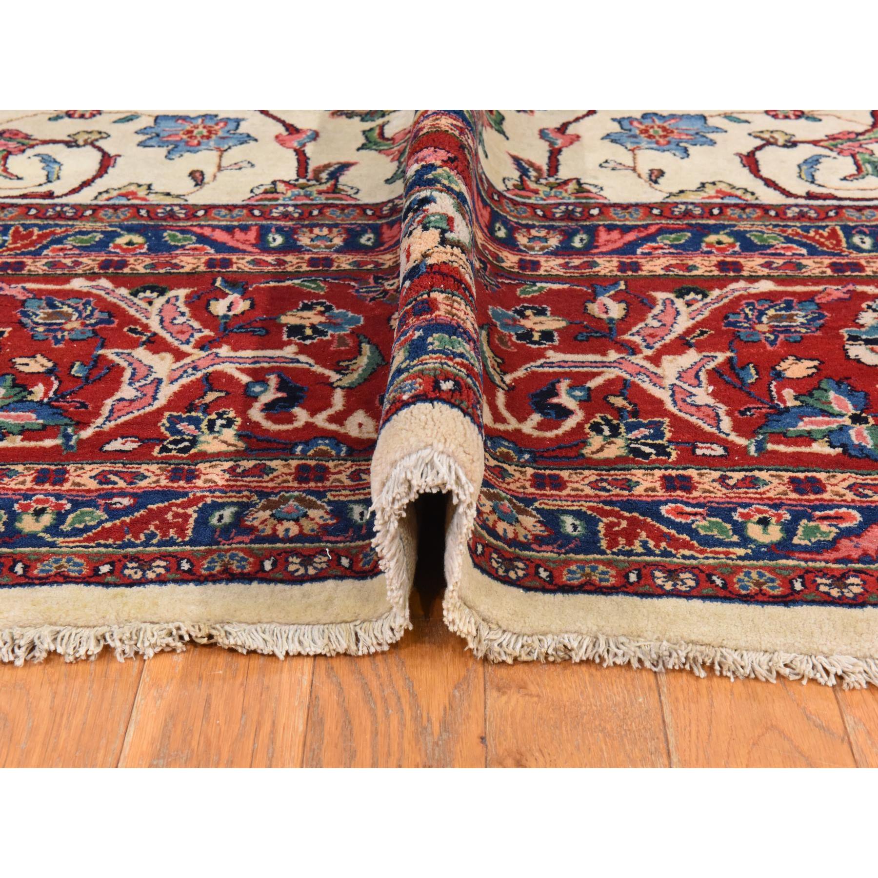 10'1"x13'9" Parchment White, Semi Antique Persian Sarouk, Good Condition, Full Pile, All Over Flower and Vine Design, Clean and Pliable, 100% Wool, Hand Knotted, Oriental Rug Sh78432