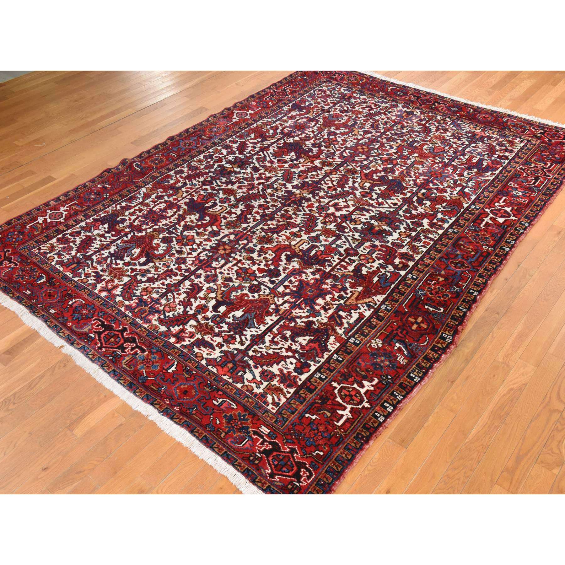 8'3"x11'1" Daisy White, Antique Persian Heriz, Good Condition, Clean, Full Pile, All Over Flower Geometric Design, 100% Wool, Hand Knotted, Oriental Rug Sh78433